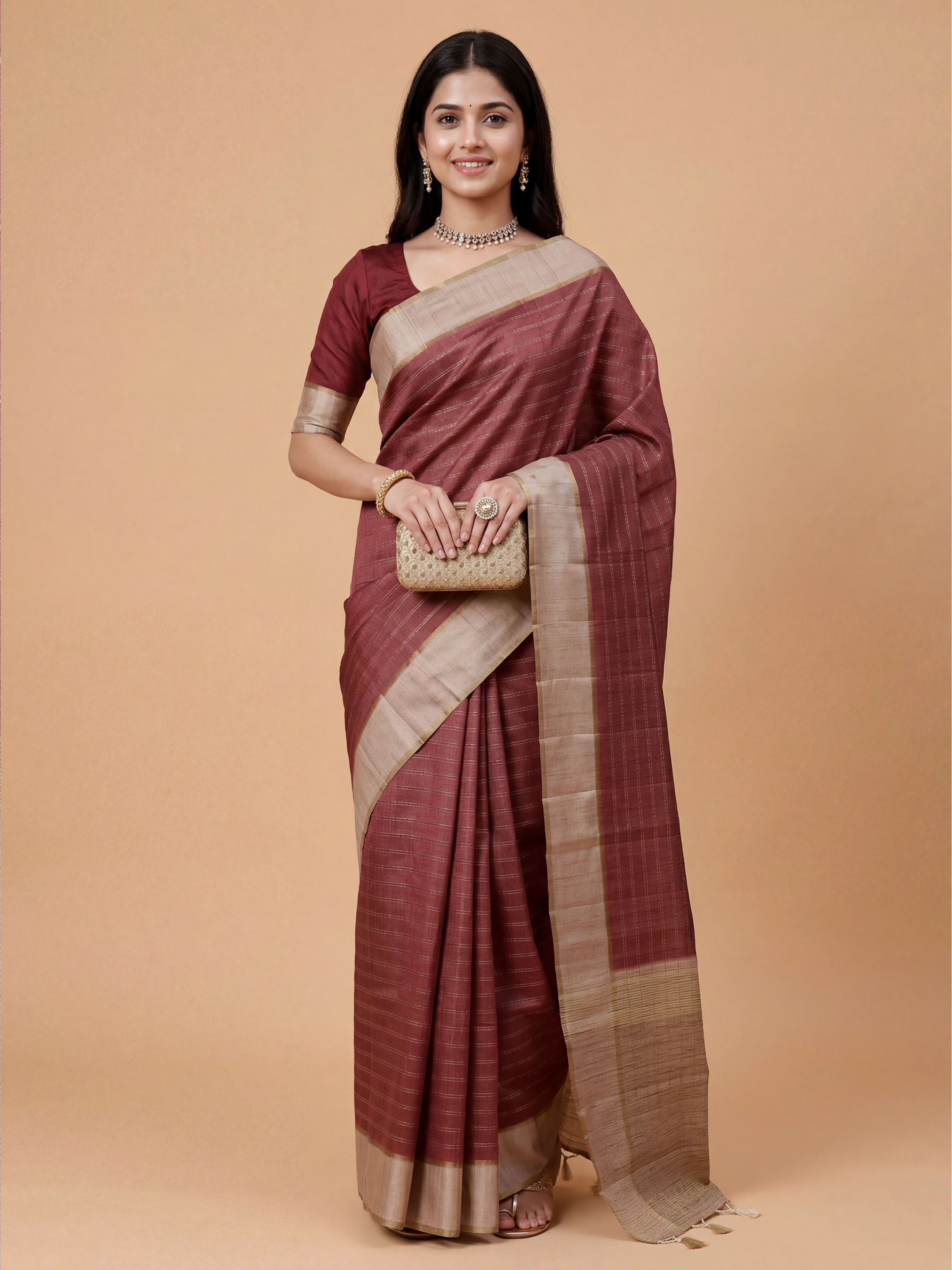 Women Semi Tussar Purple Saree ST328