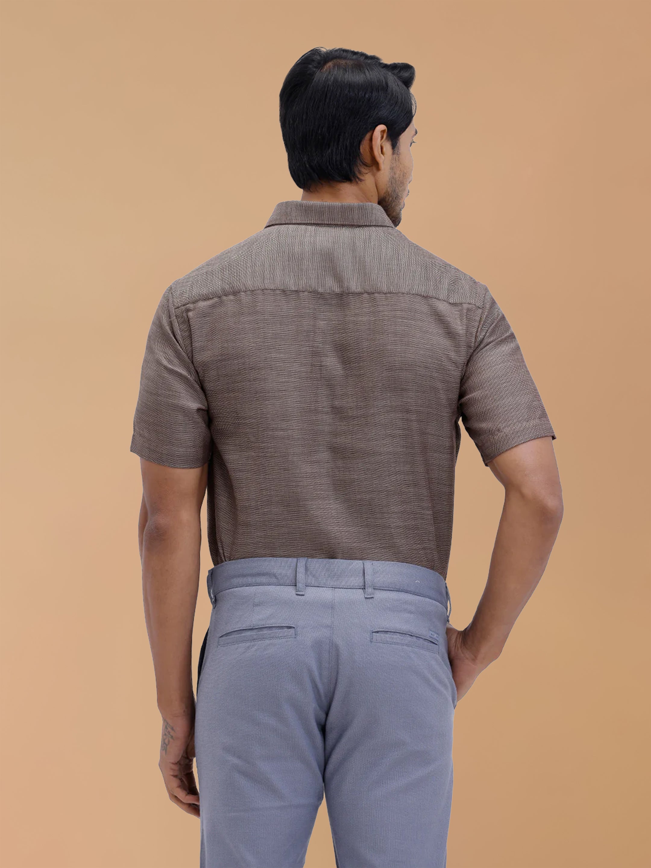 Cotton Rich Brown Dobby Regular Fit Shirt T59 AIT4