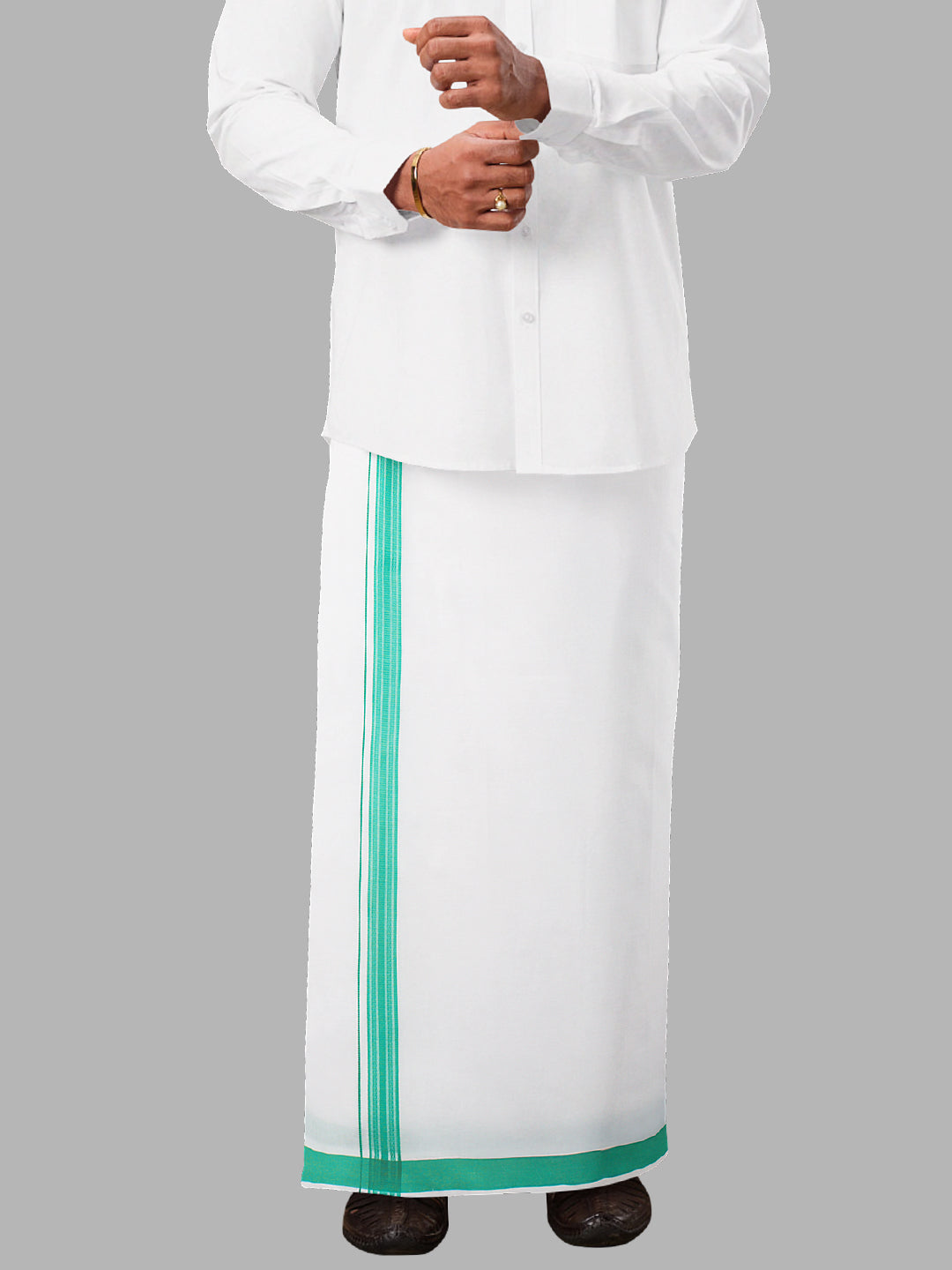 Men Cotton Blend Readymade Single Layer White Dhoti with Fancy Border GACF11