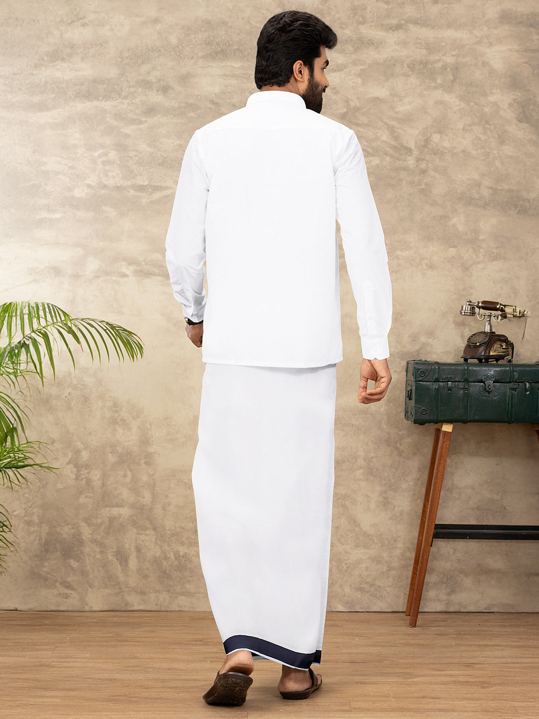 Men Cotton Blend Single Layer White Dhoti with Fancy Jari Border WGF10