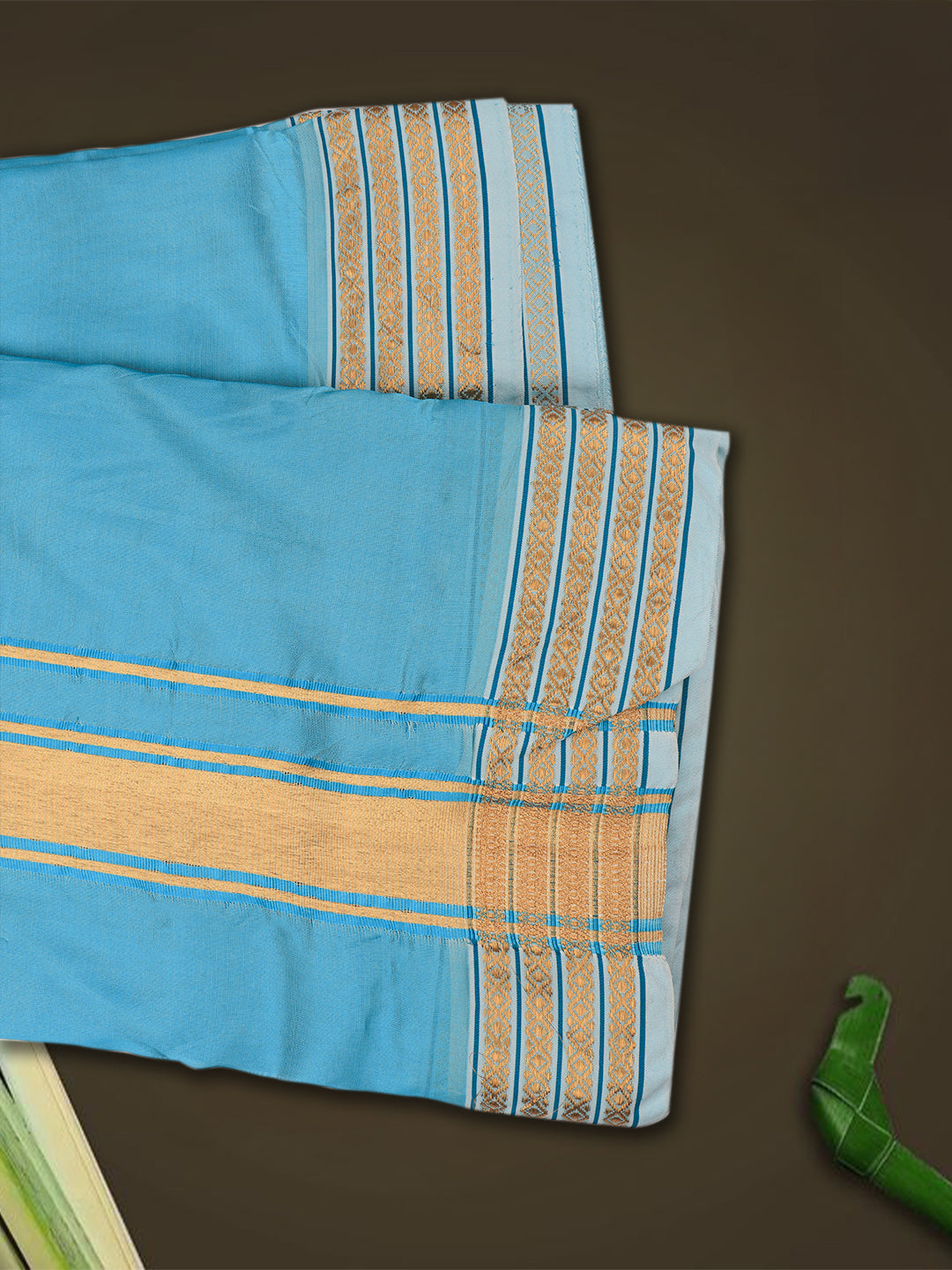 Men Art Silk Panchakacham with Angavashtram Blue(9+5)