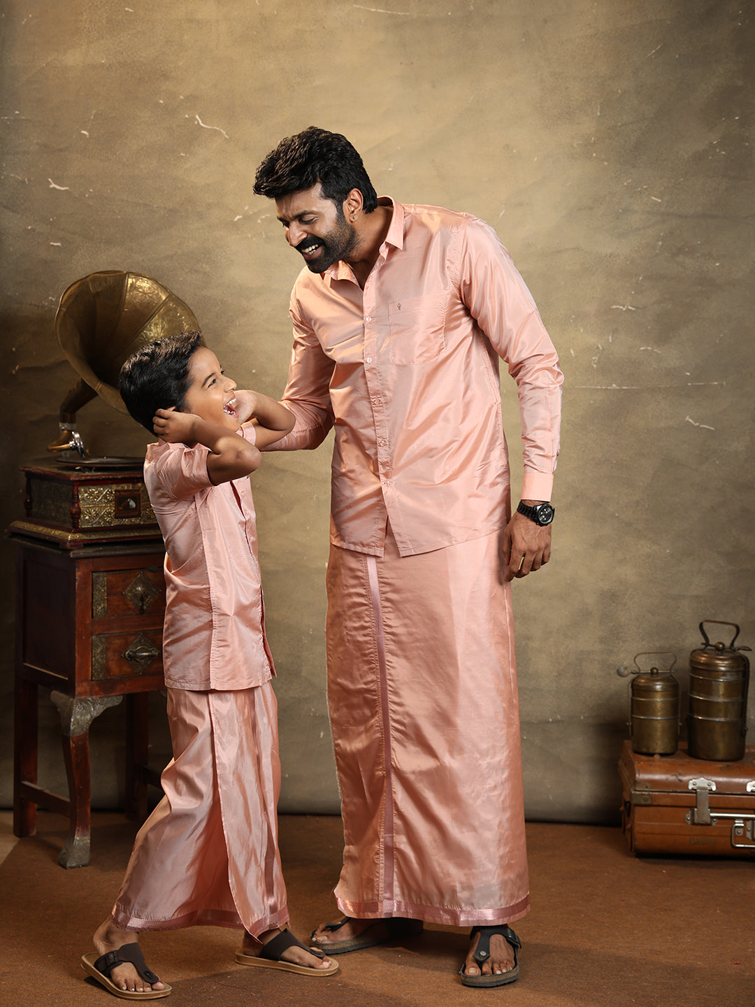 Father & Son Full Sleeves Art Silk Combo Swayamvara Copper Tone