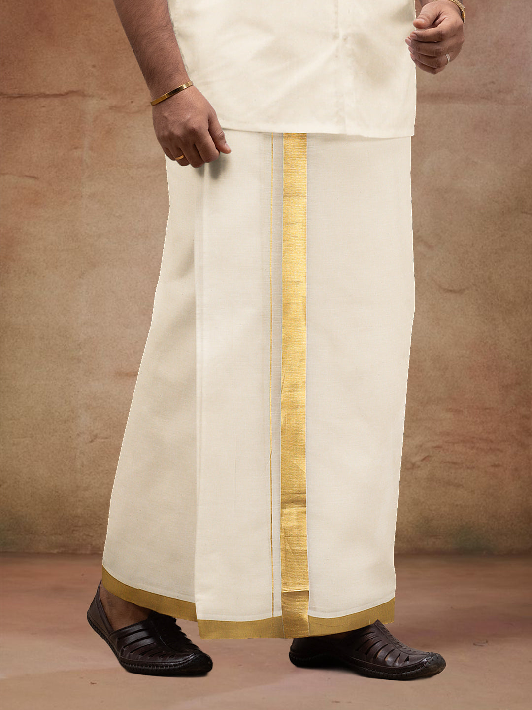 Men Kora Cotton Double Layer Dhoti with Double Side Fancy Jari Border PR17