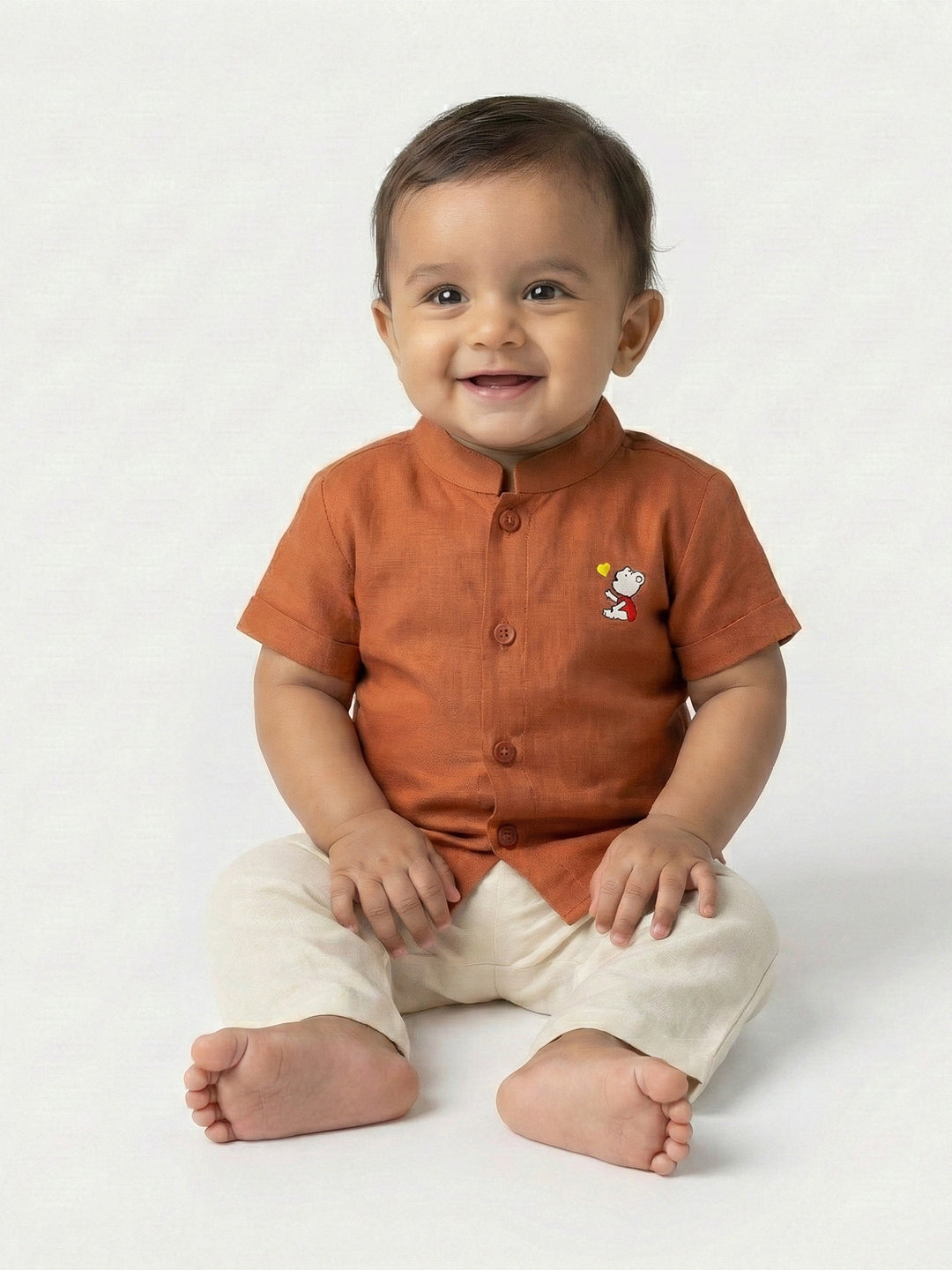 Born Baby Shirt with Pant and Panchakacham Set Brown G74