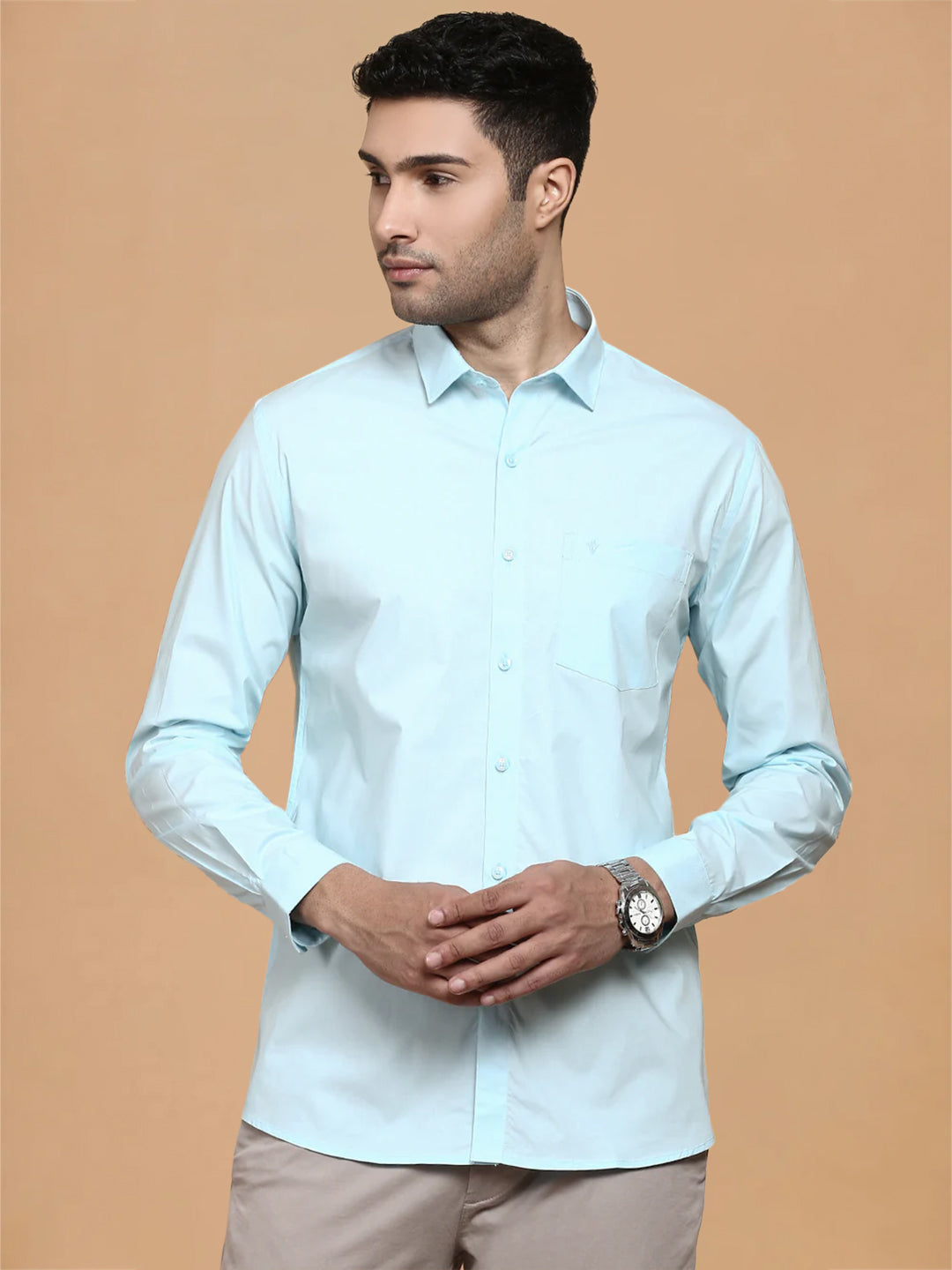 Cotton Spandex LT Sky Blue 2 Way Stretch Smart Fit Shirt LY2