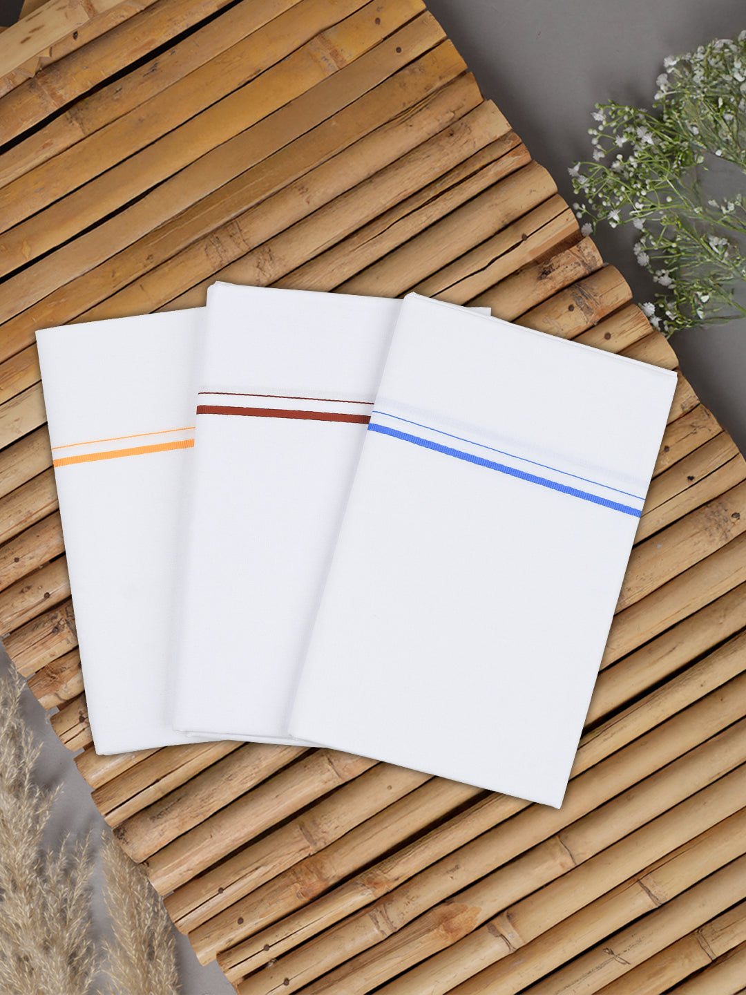 Men Cotton Blend Assorted Border Dhoti Combo (Pack of 3)