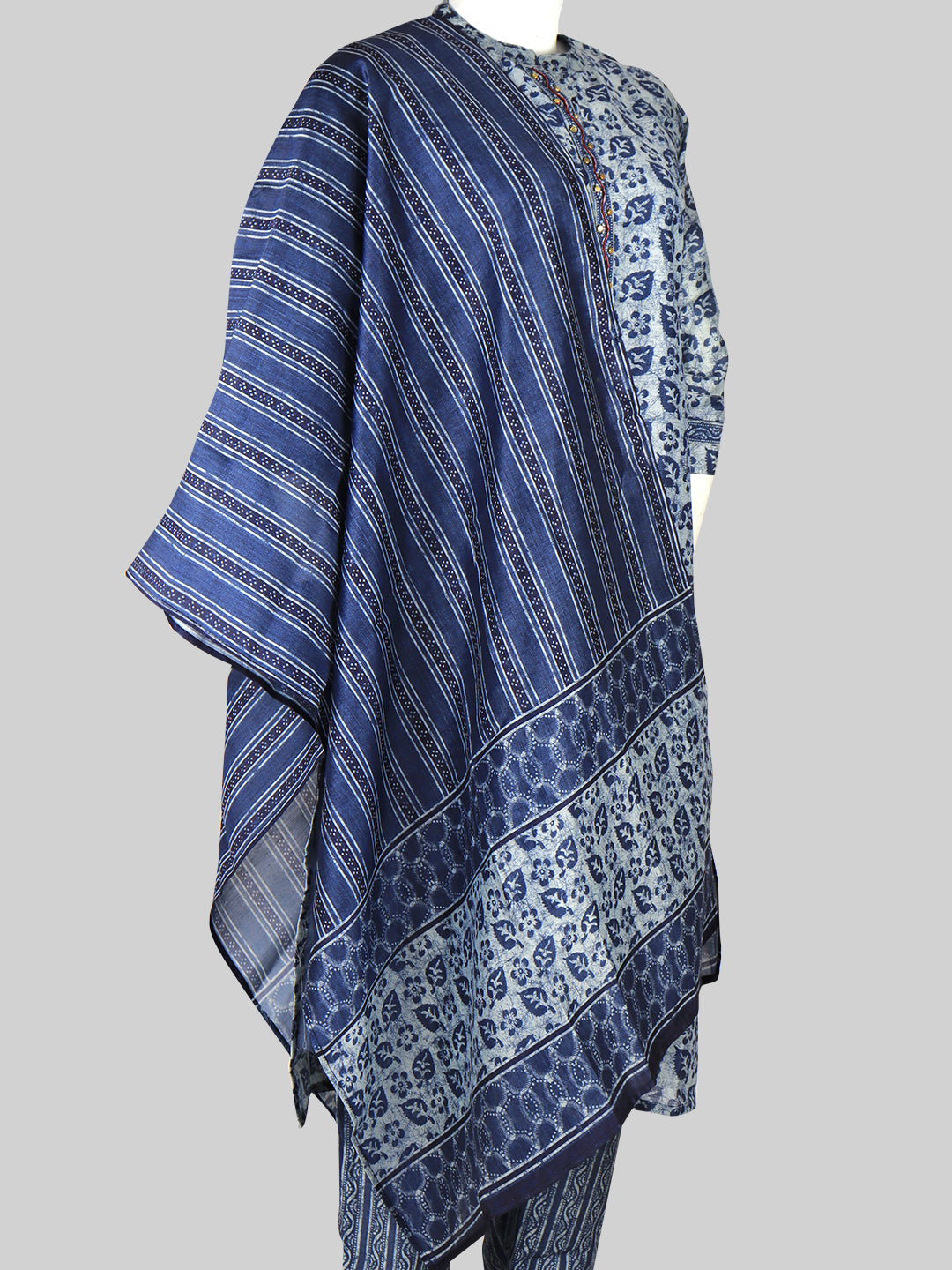 Women Cotton Printed Kurti Set Blue EKS45
