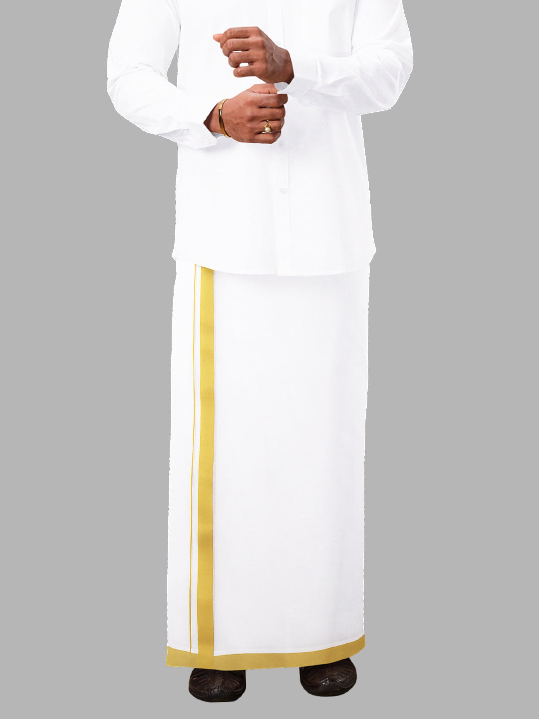 Men 100% Cotton Double Layer White Dhoti with Big Border RFS02