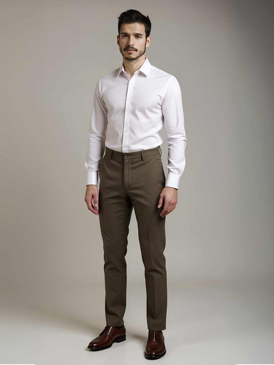 Men Cotton Lycra Khaki Smart Fit Pant Zara