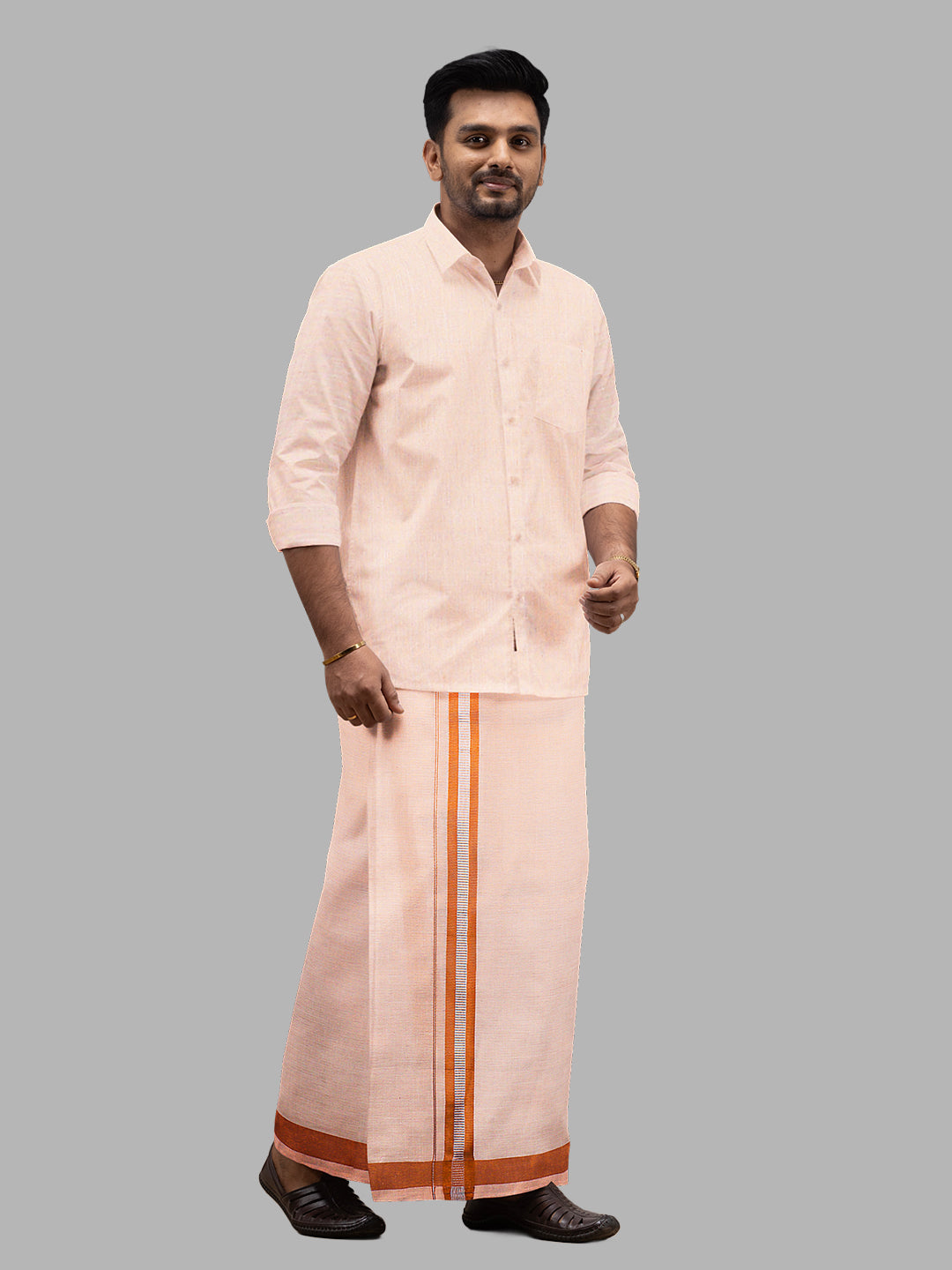 Men Tissue Single Layer Copper Dhoti with Fancy Jari Border