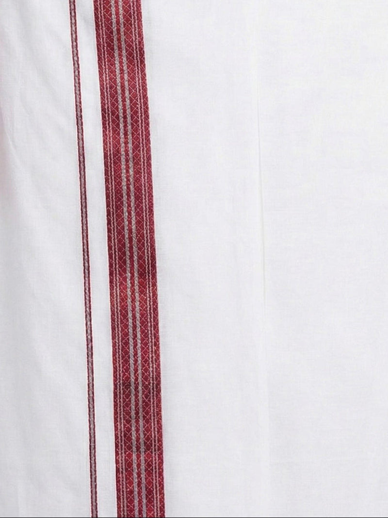 Men Deep Red Matching Border Dhoti With Printed Shirt Set Fusion PS22