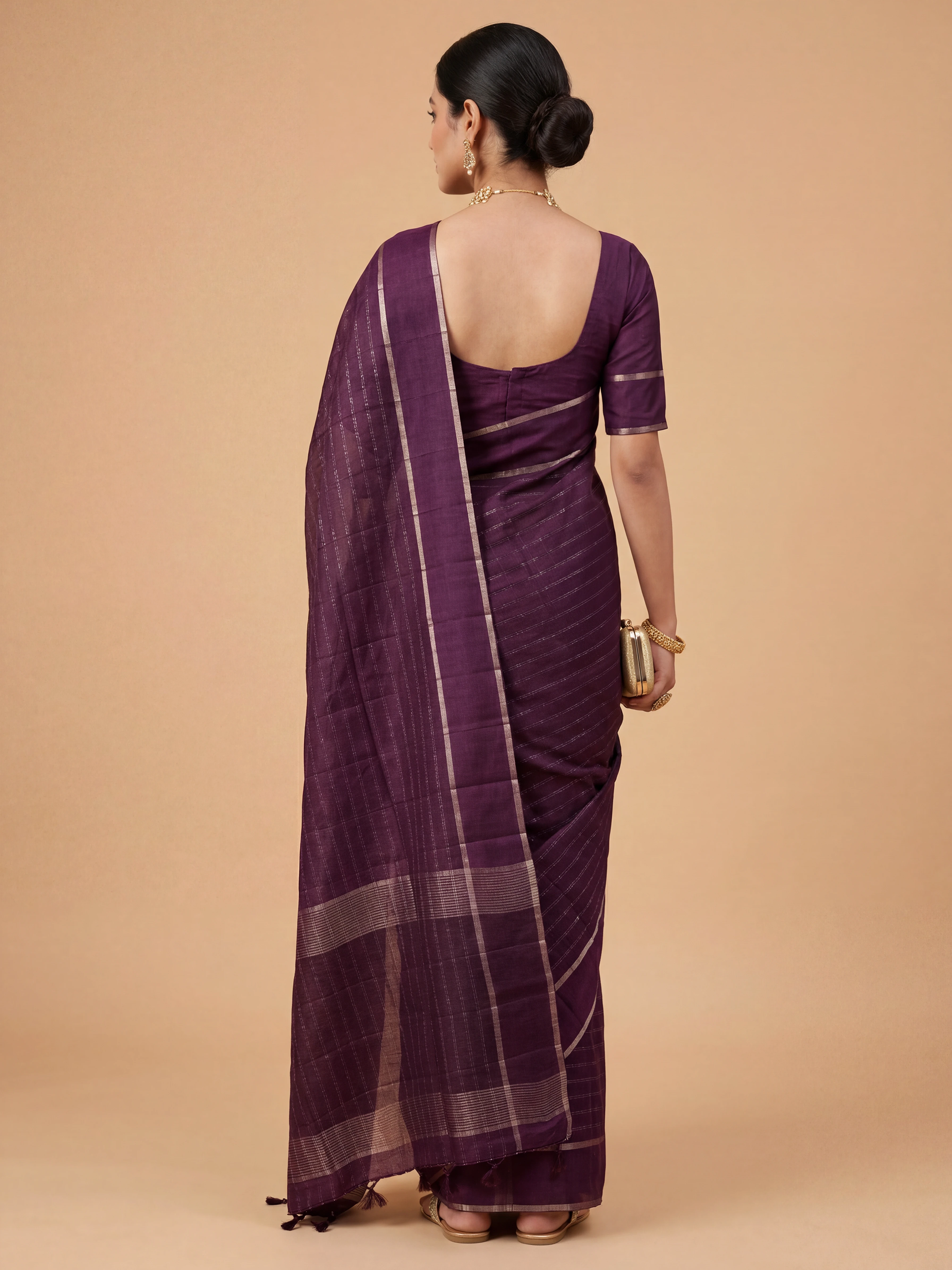 Women Semi Tussar Dark Violet Saree ST331
