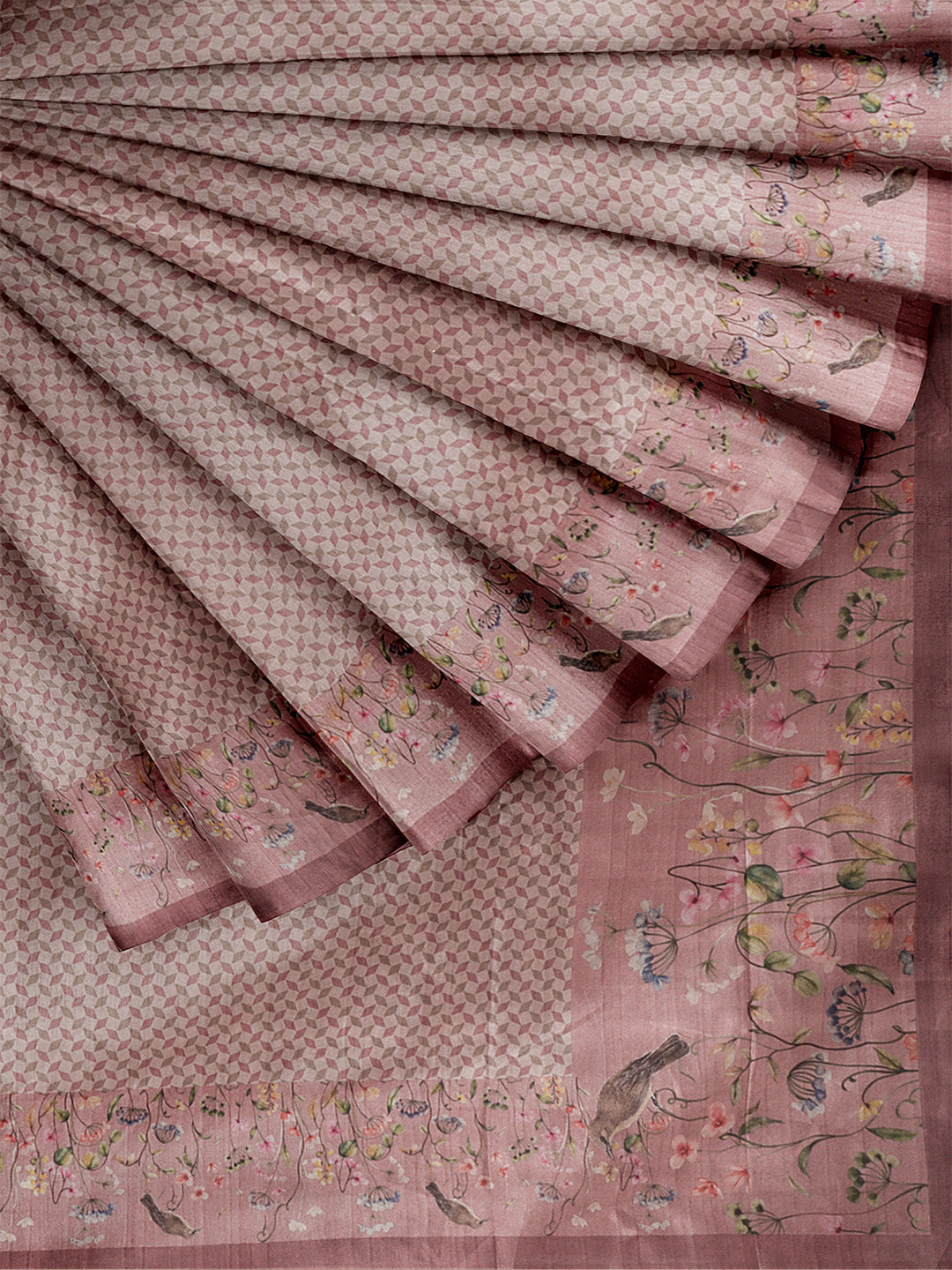 Women Peach Semi Tussar Printed Saree ST253