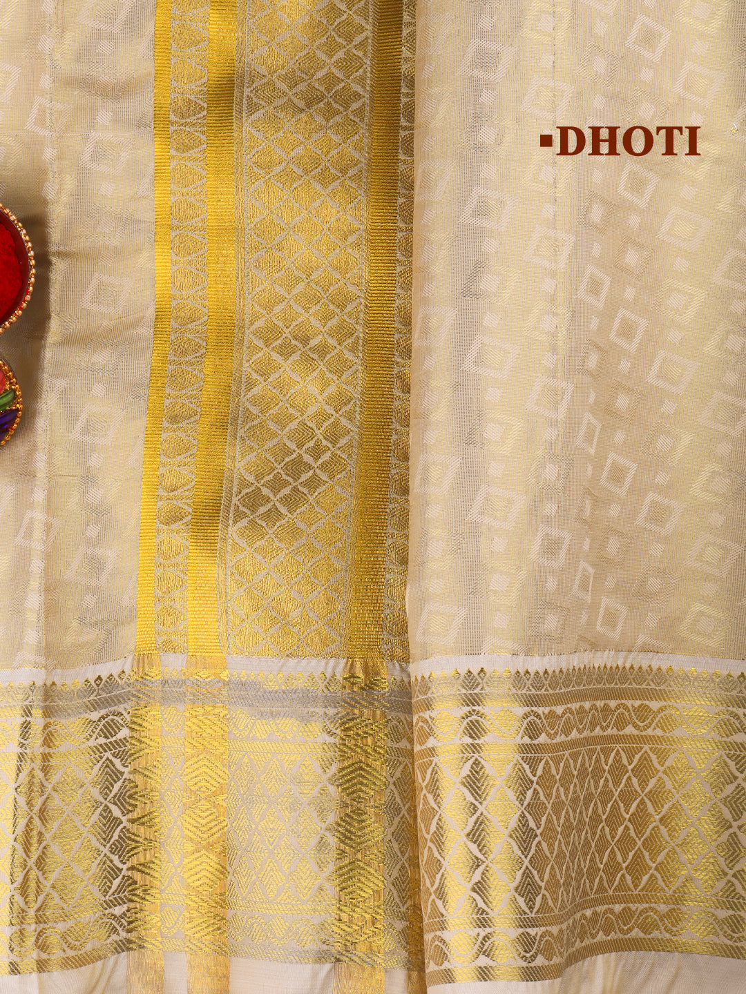 Men Art Silk Wedding Set Dhoti Shirting & Towel Set Gold Brahmotsavam B13(3*1)