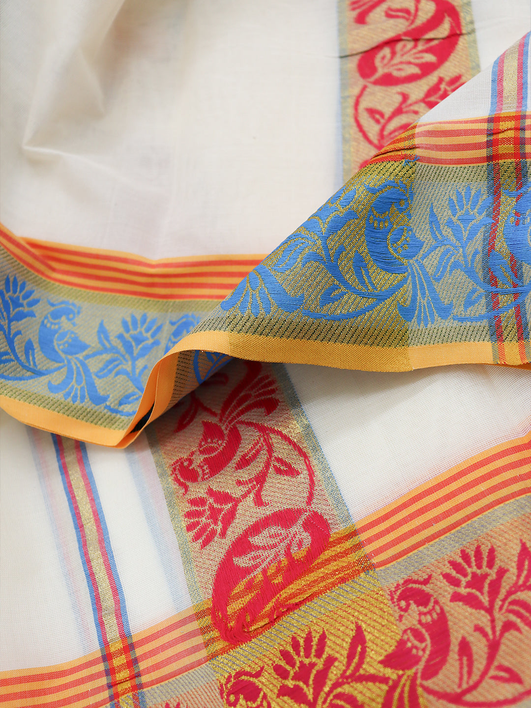 Men Kora Cotton Fancy Jari Border Panchakacham with Angavasthram Cream(9+5)