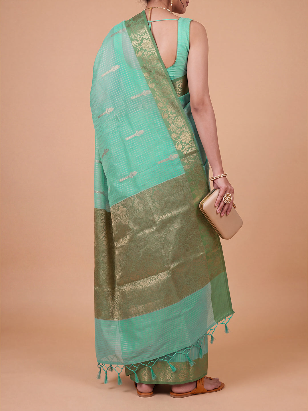 Women Green Fancy Jaquard Saree FS07