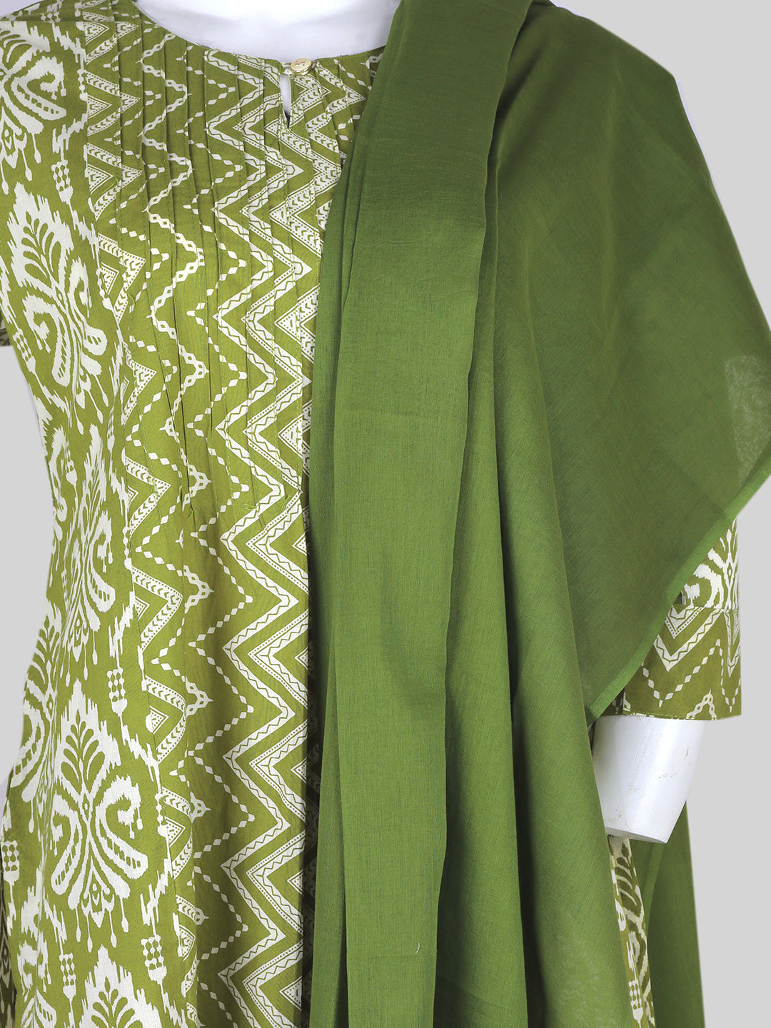 Women Cotton Printed Kurti Set Green EKS46