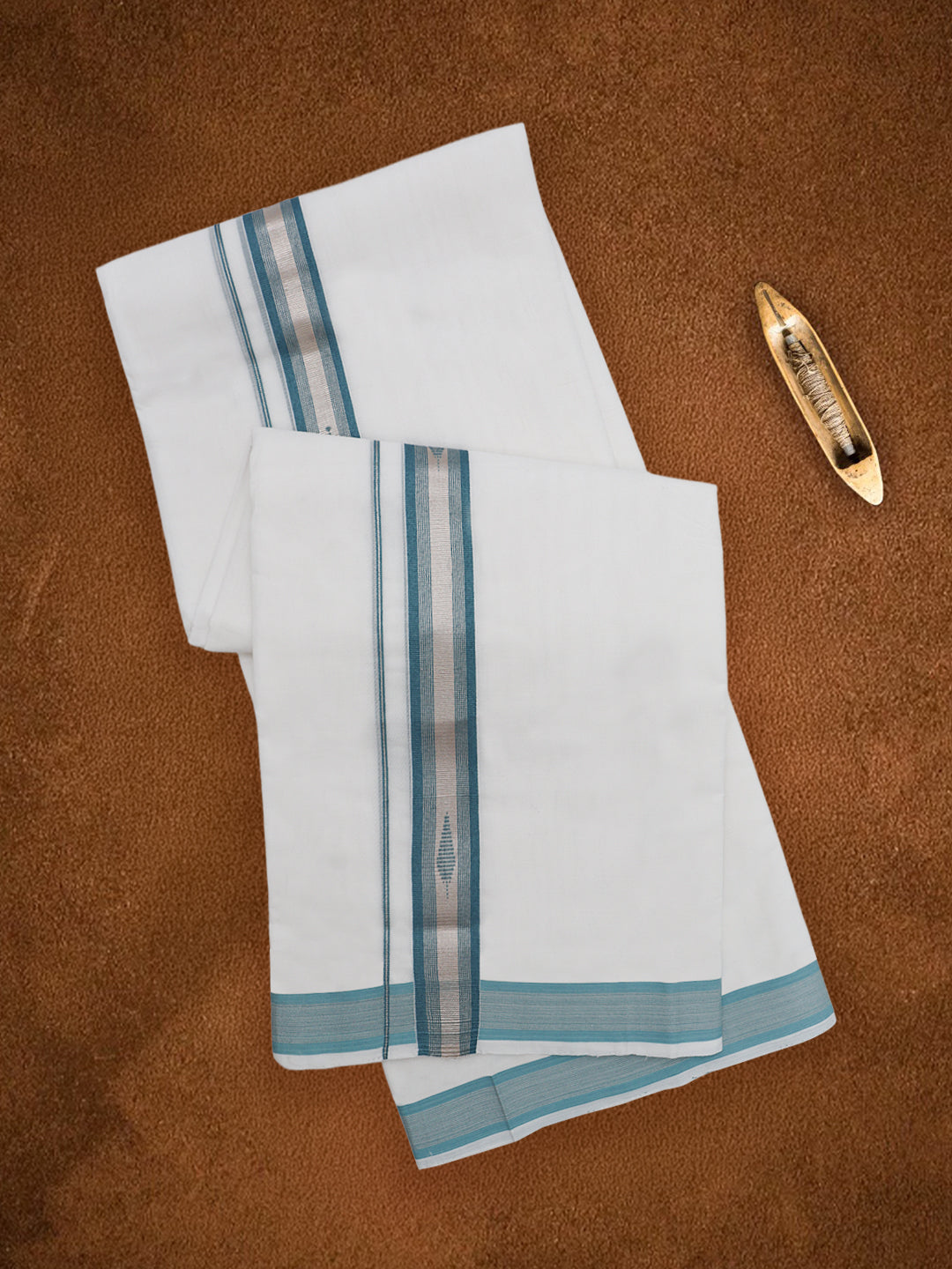 Men Premium Handloom White Dhoti with Fancy Jari Border HLM99