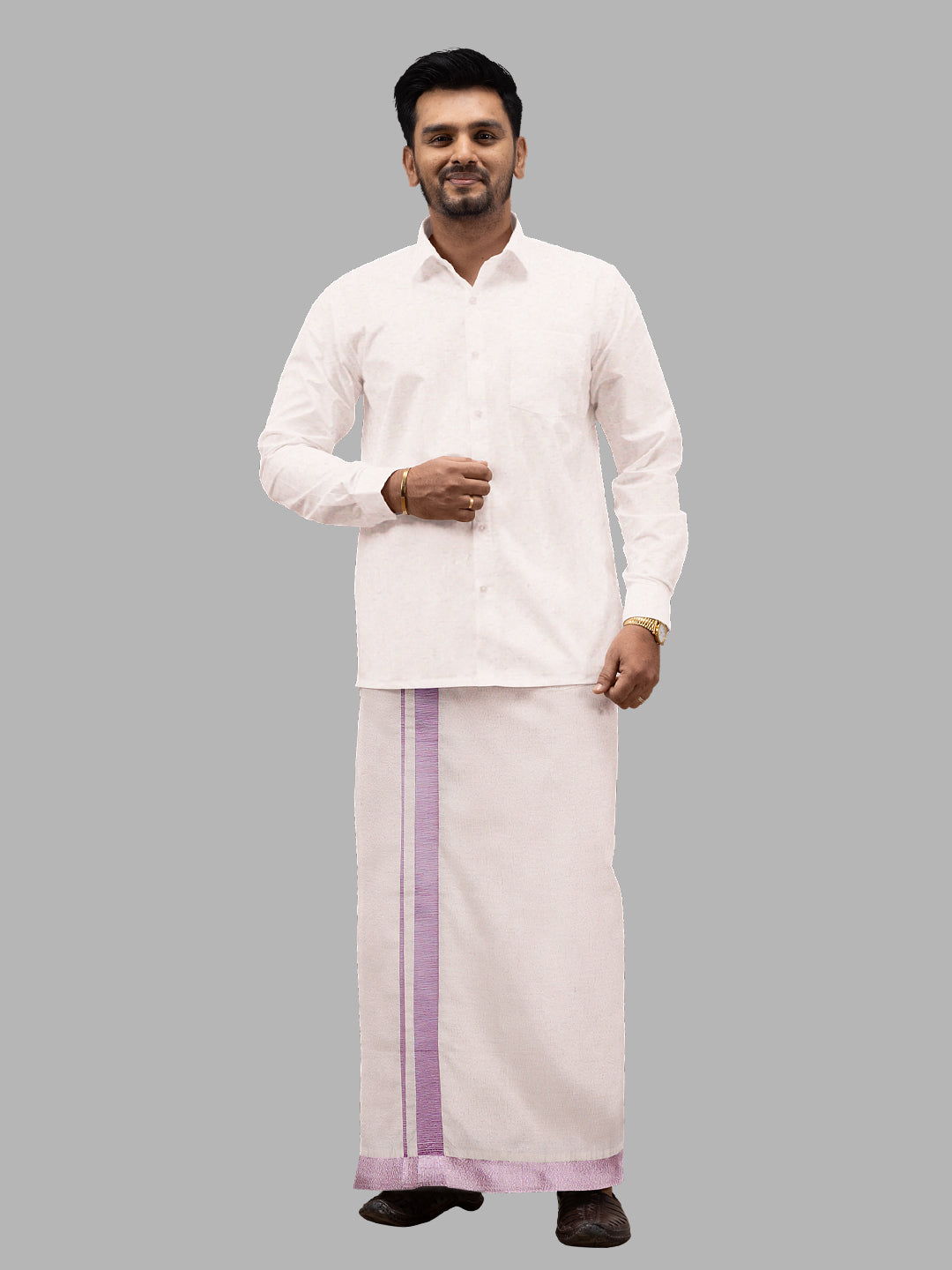 Men Tissue Single Layer Rose Gold Dhoti with Jari Border Primacy