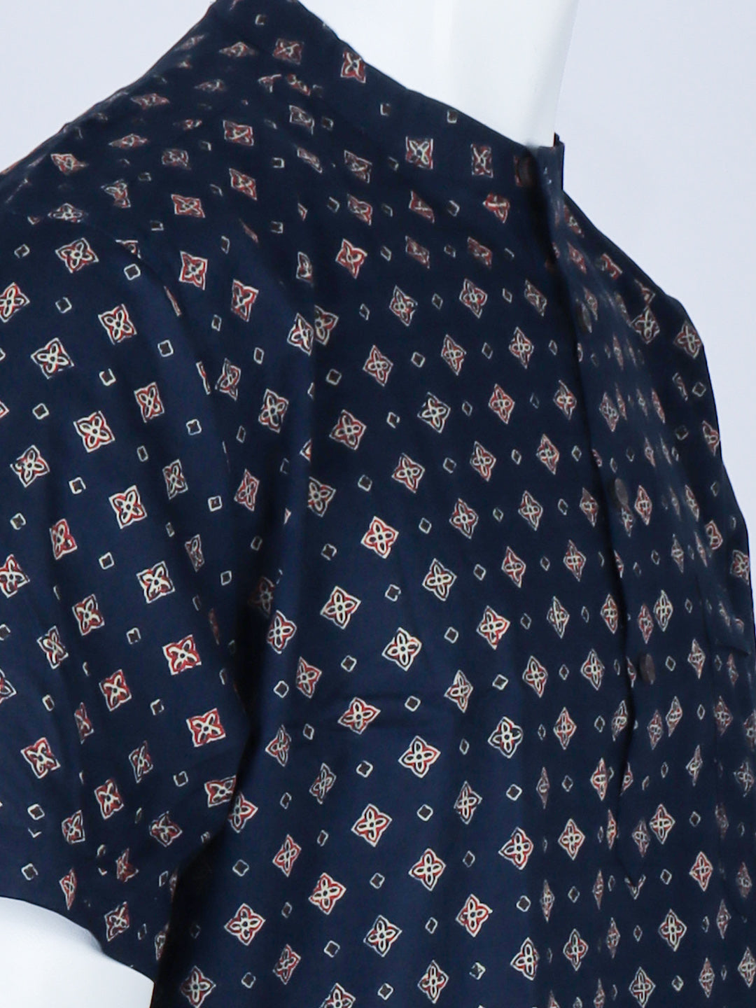 Men Cotton Short Length Printed Pocket Kurta Ink Blue OE1