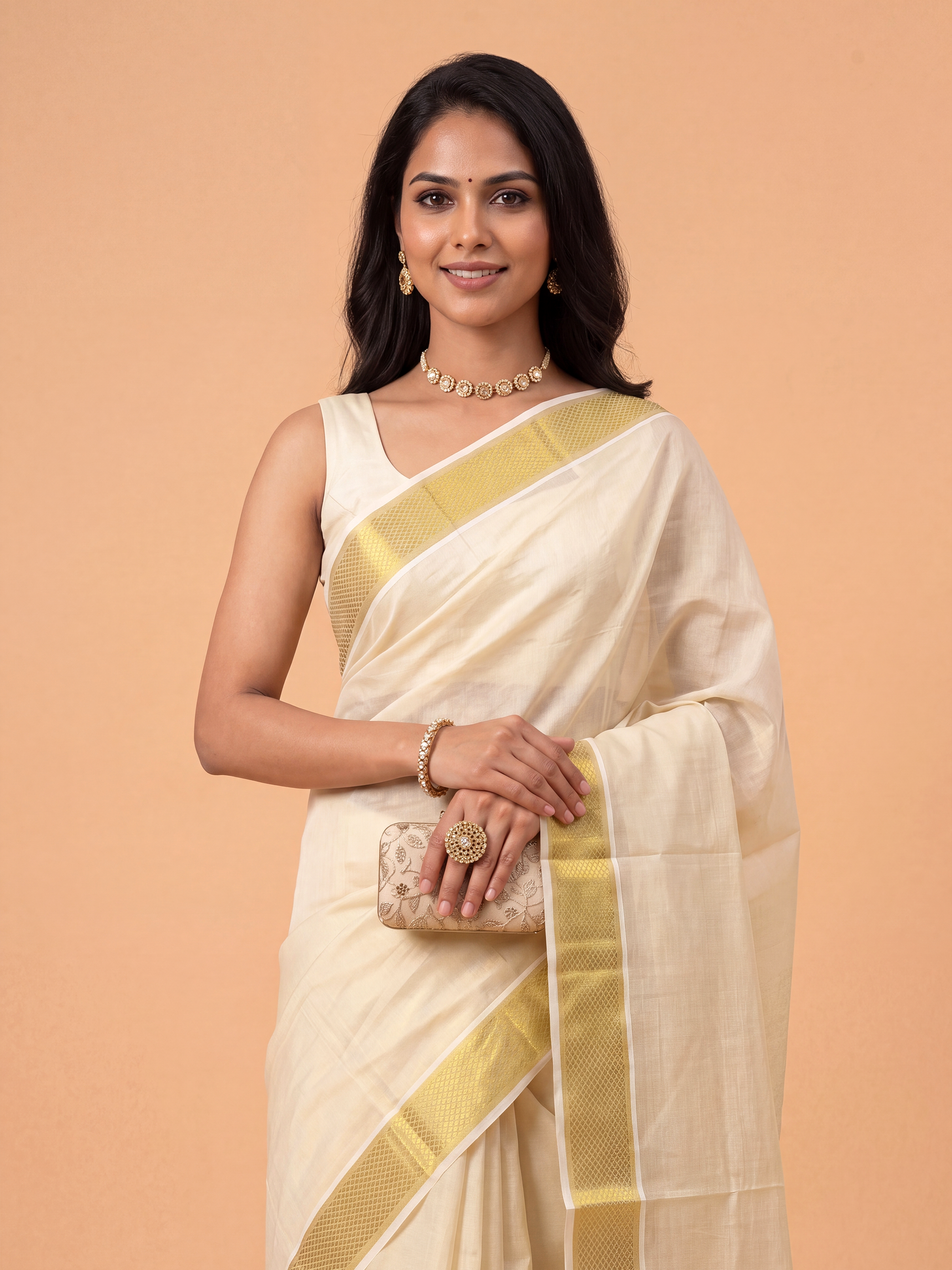 Women Gold Kerala Tissue Jacquard Saree KLS24