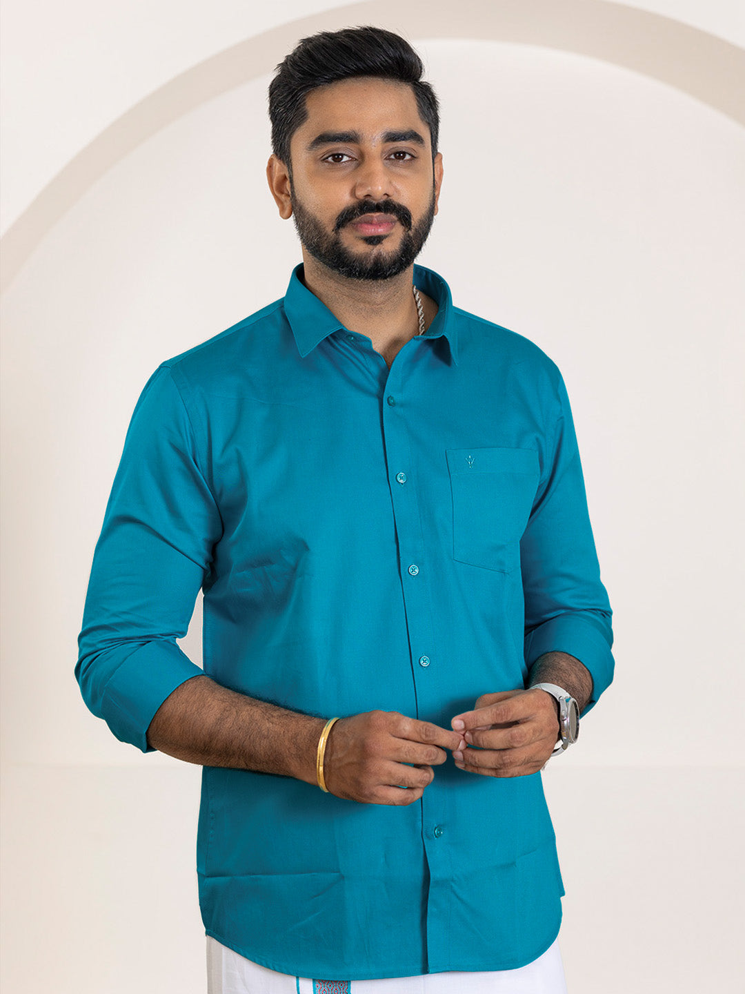 Couple Combo Shirt & Dhoti Set with Saree Jungle Green ASS121