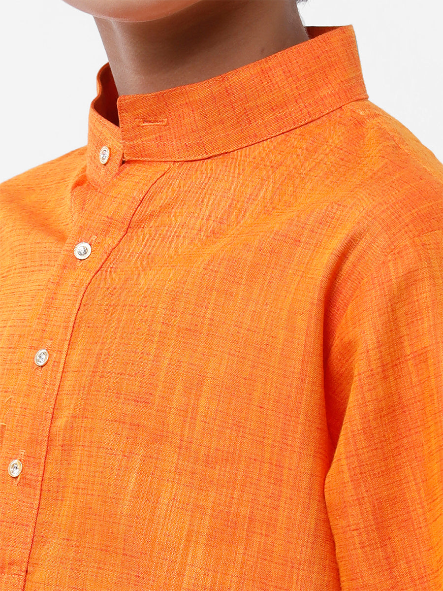 Like Father Like Son Orange Kurta and Gold Jari White Dhoti Combo FS3-Kid zoomview
