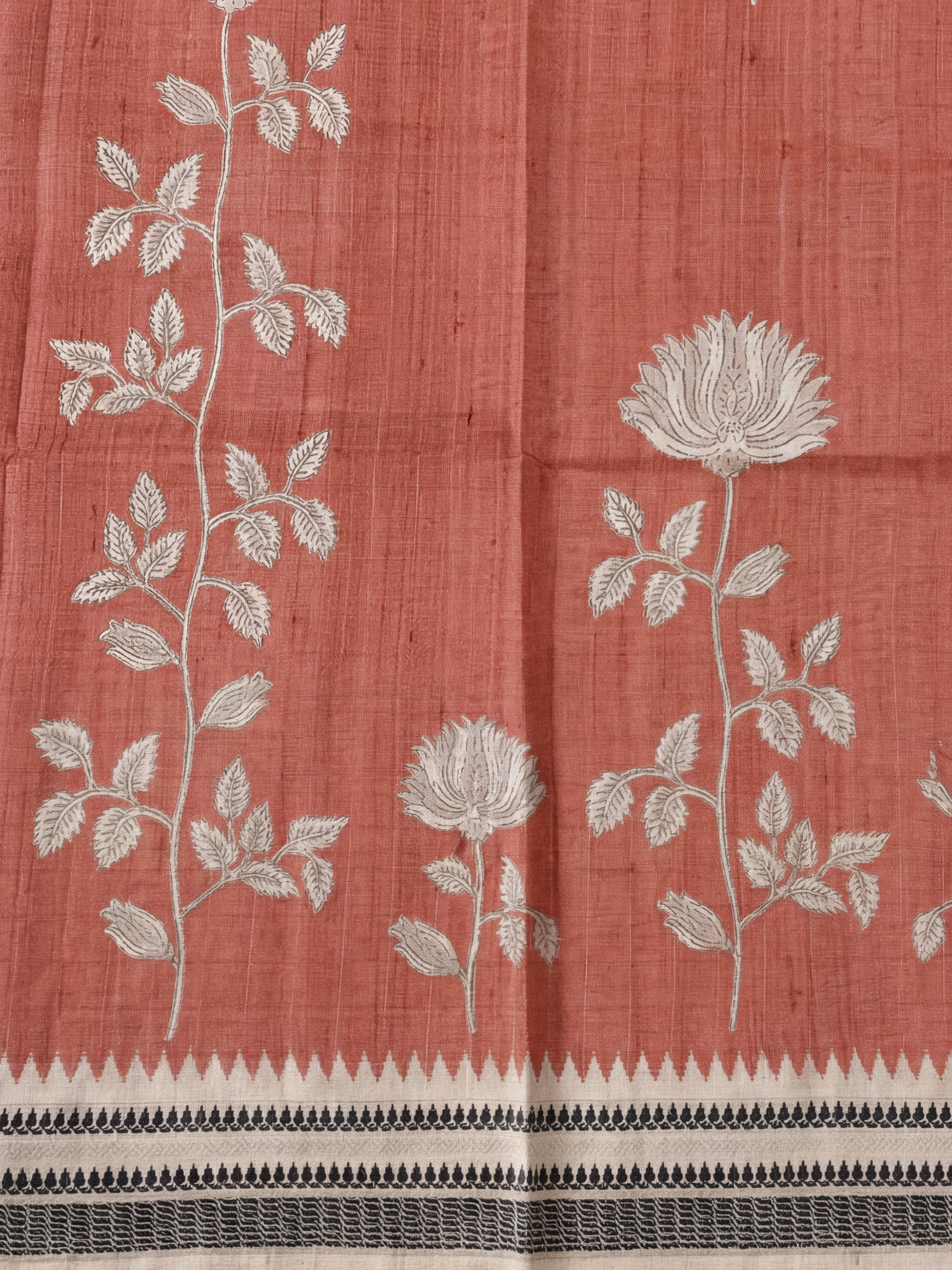 Women Semi Tussar Printed Red Saree ST343
