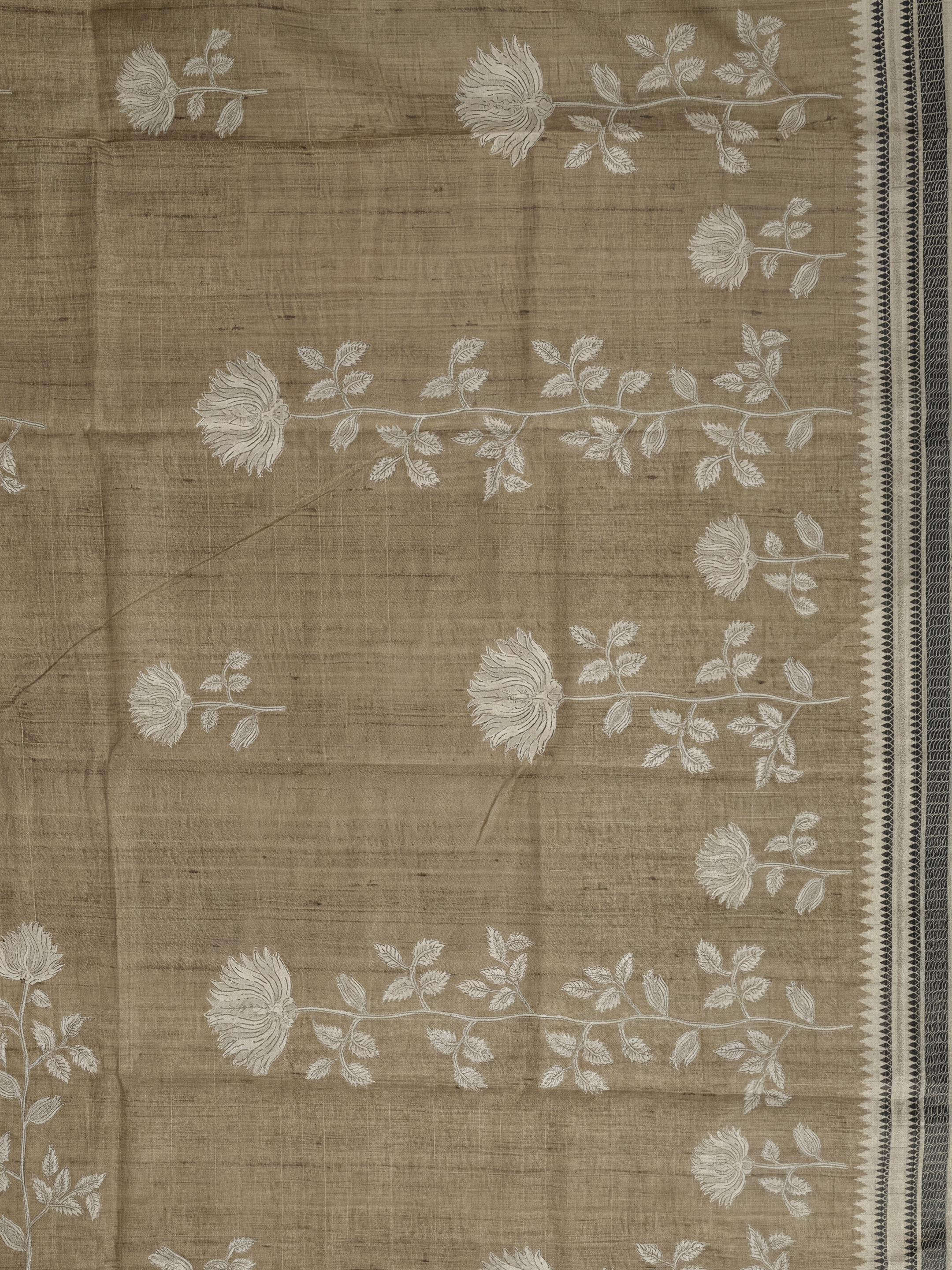 Women Semi Tussar Printed Olive Green Saree ST342