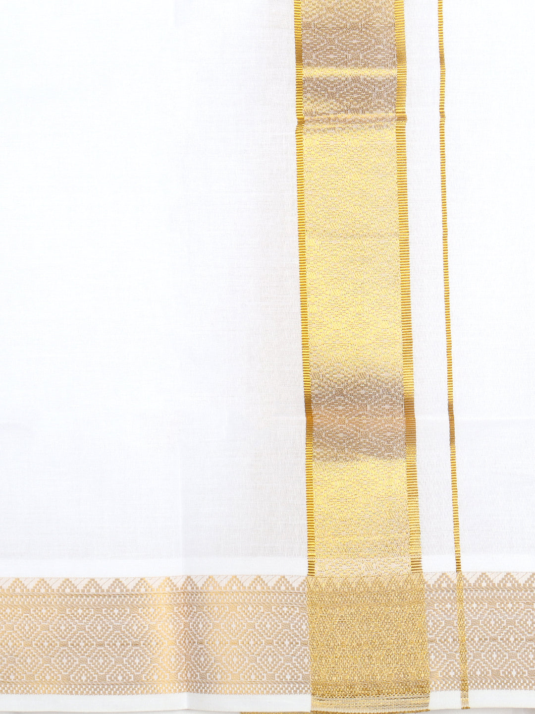 Men 100% Cotton Single Layer White Dhoti with Gold Jari Border Aura 306