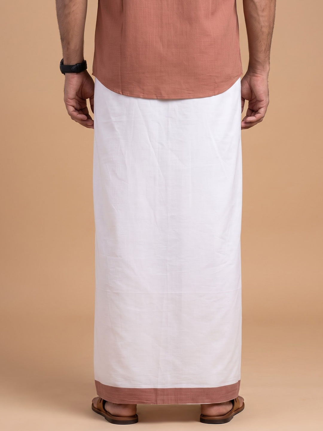Double Layer 100% Cotton White Dhoti with Colour Border - PJF08