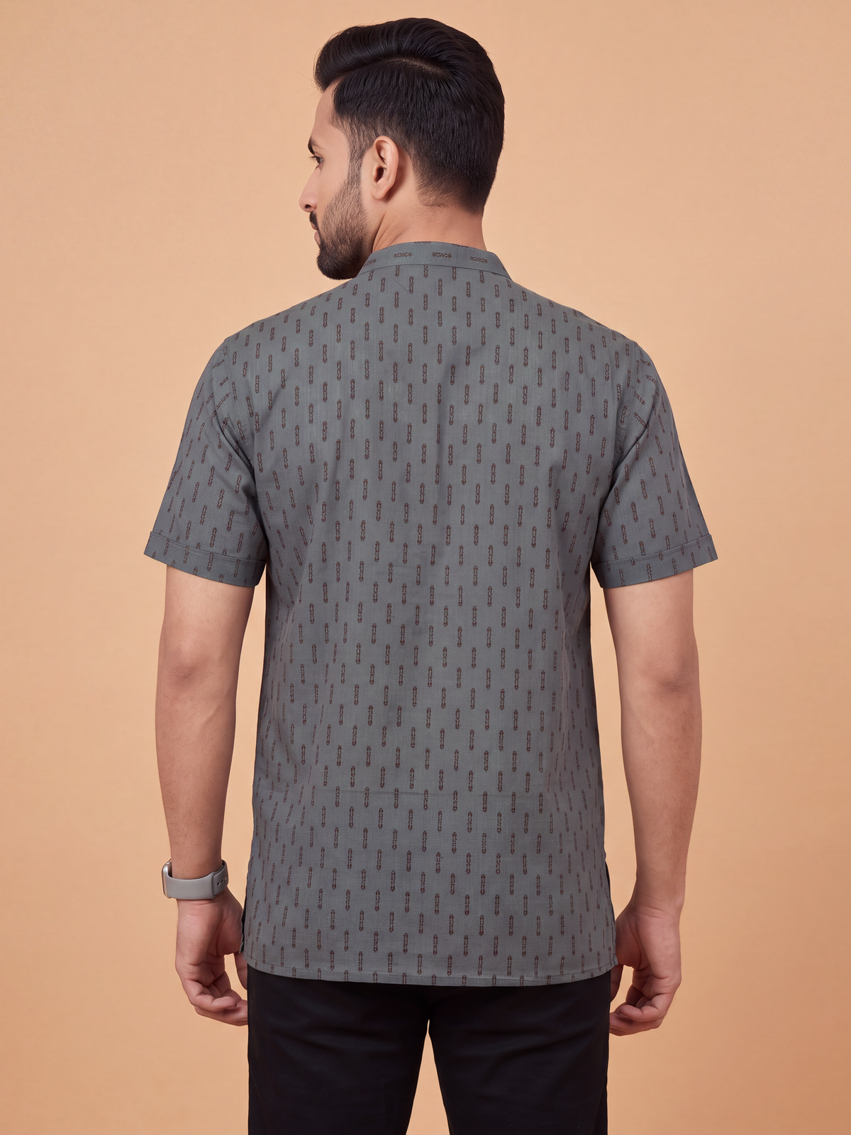 Cotton Short Length Printed Purple Grey Pocket Kurta RN10