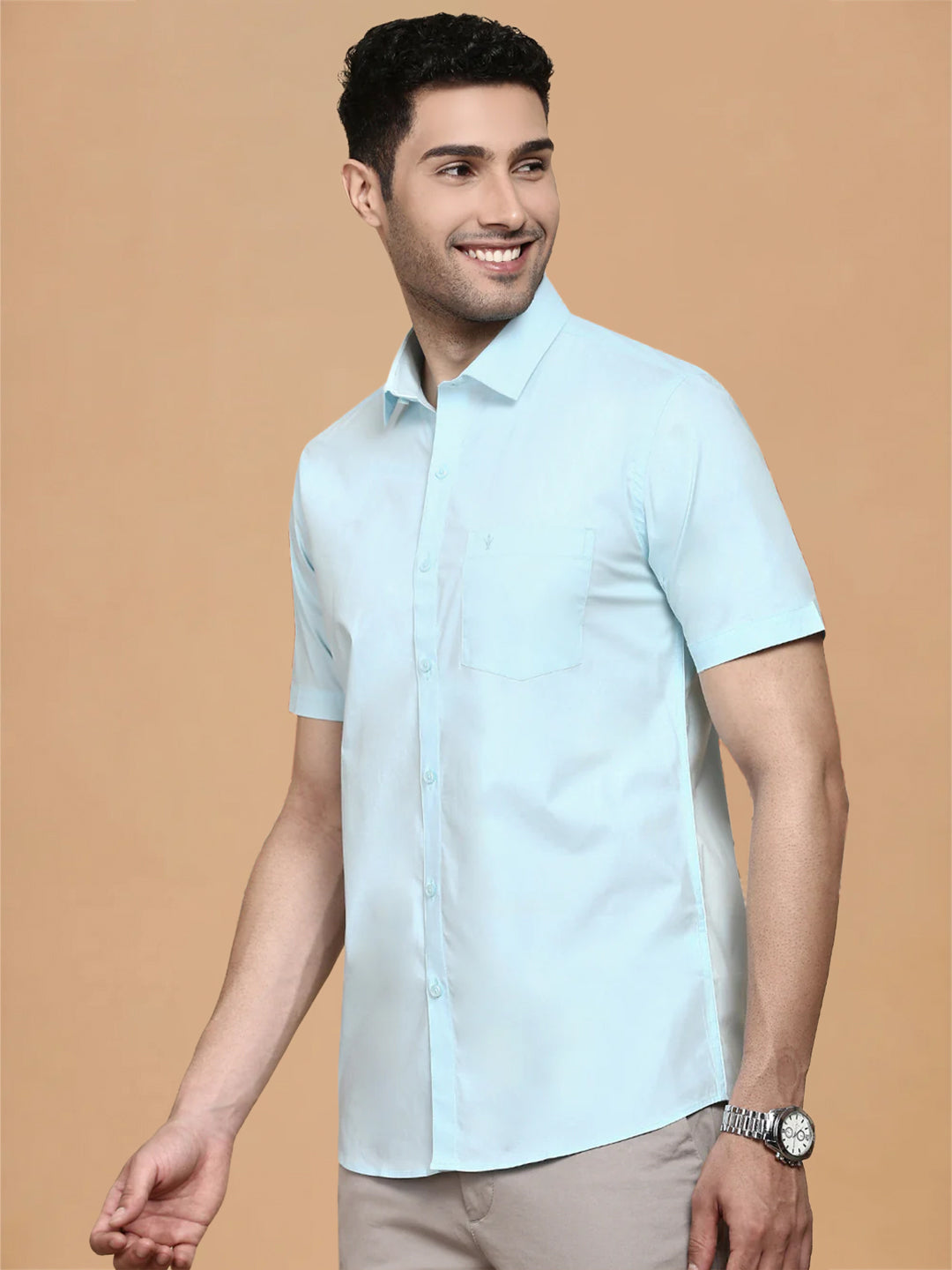 Cotton Spandex LT Sky Blue 2 Way Stretch Smart Fit Shirt LY2