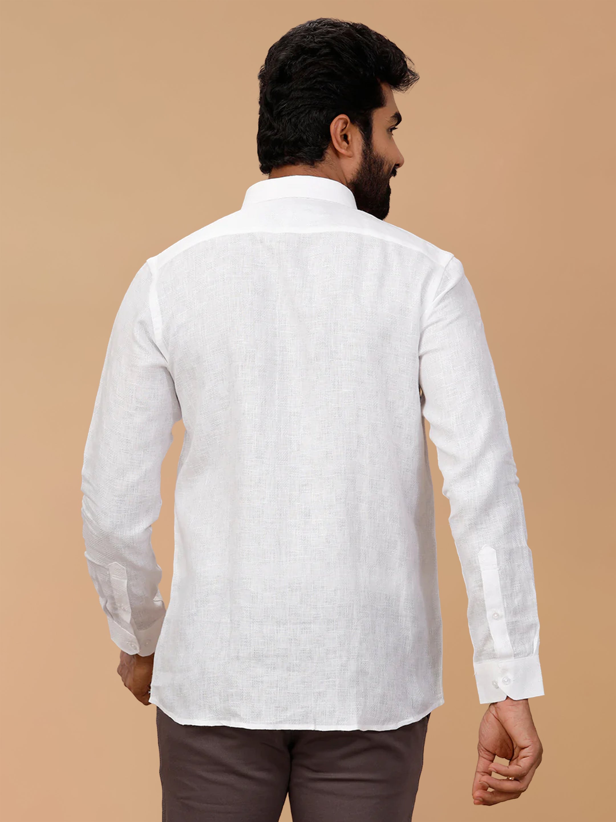 Pure Linen Self Design White Shirt LP1532JF