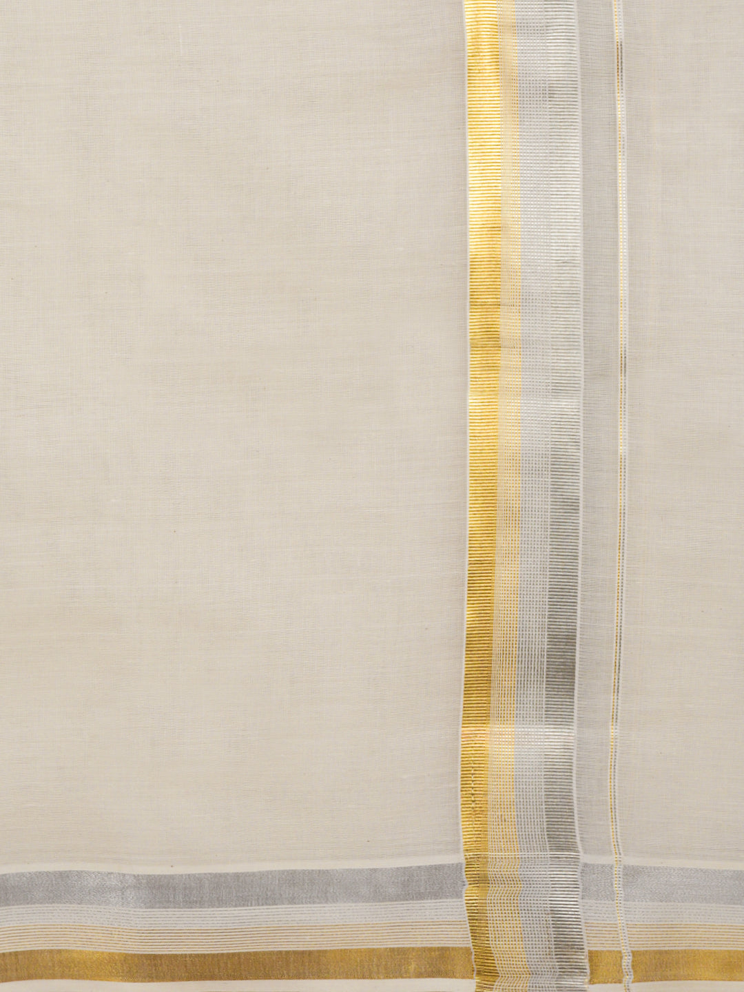 Men Kora Cotton Double Layer Dhoti with Fancy Jari Border Gold Crown