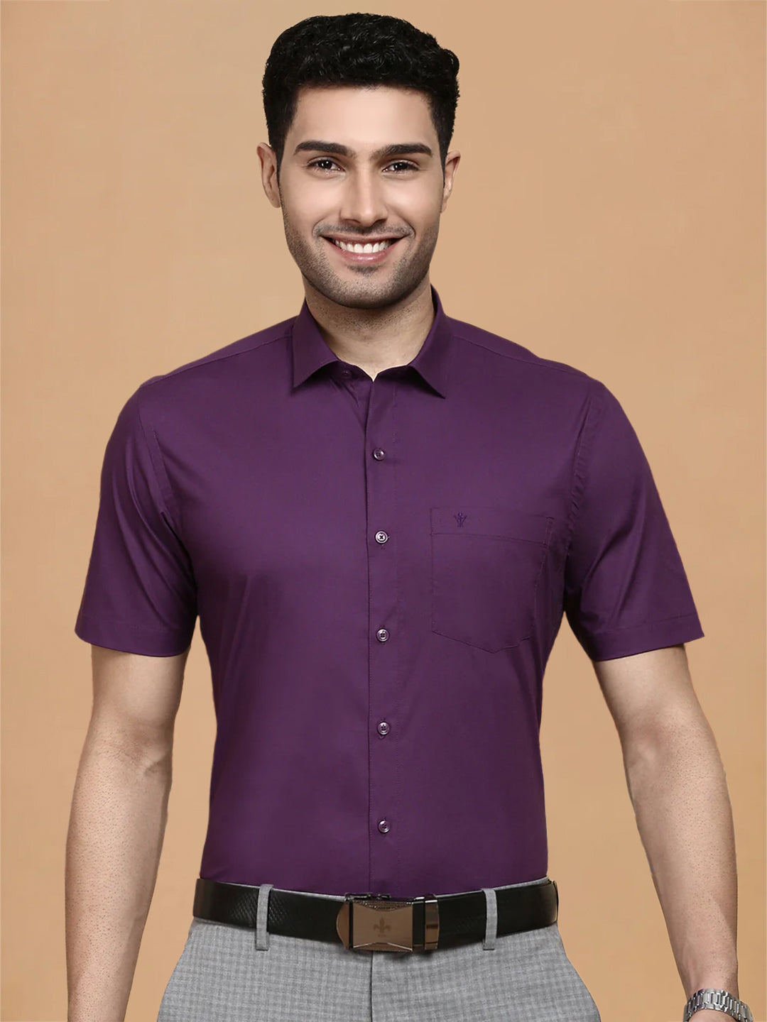 Cotton Spandex Purple 2 Way Stretch Smart Fit Shirt LY5