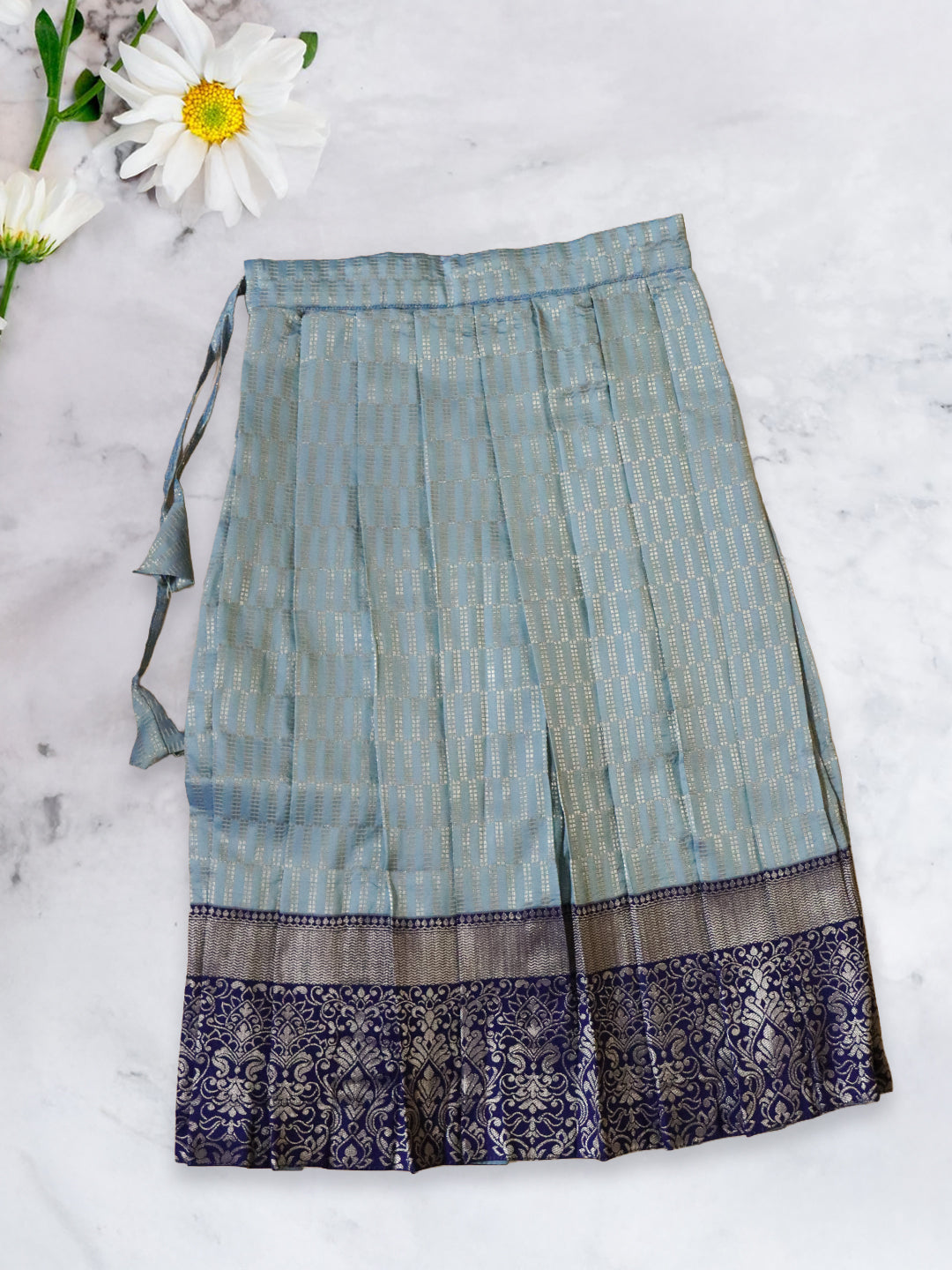 Girls Traditional Silk Cotton Skirt Set Blue GPS22