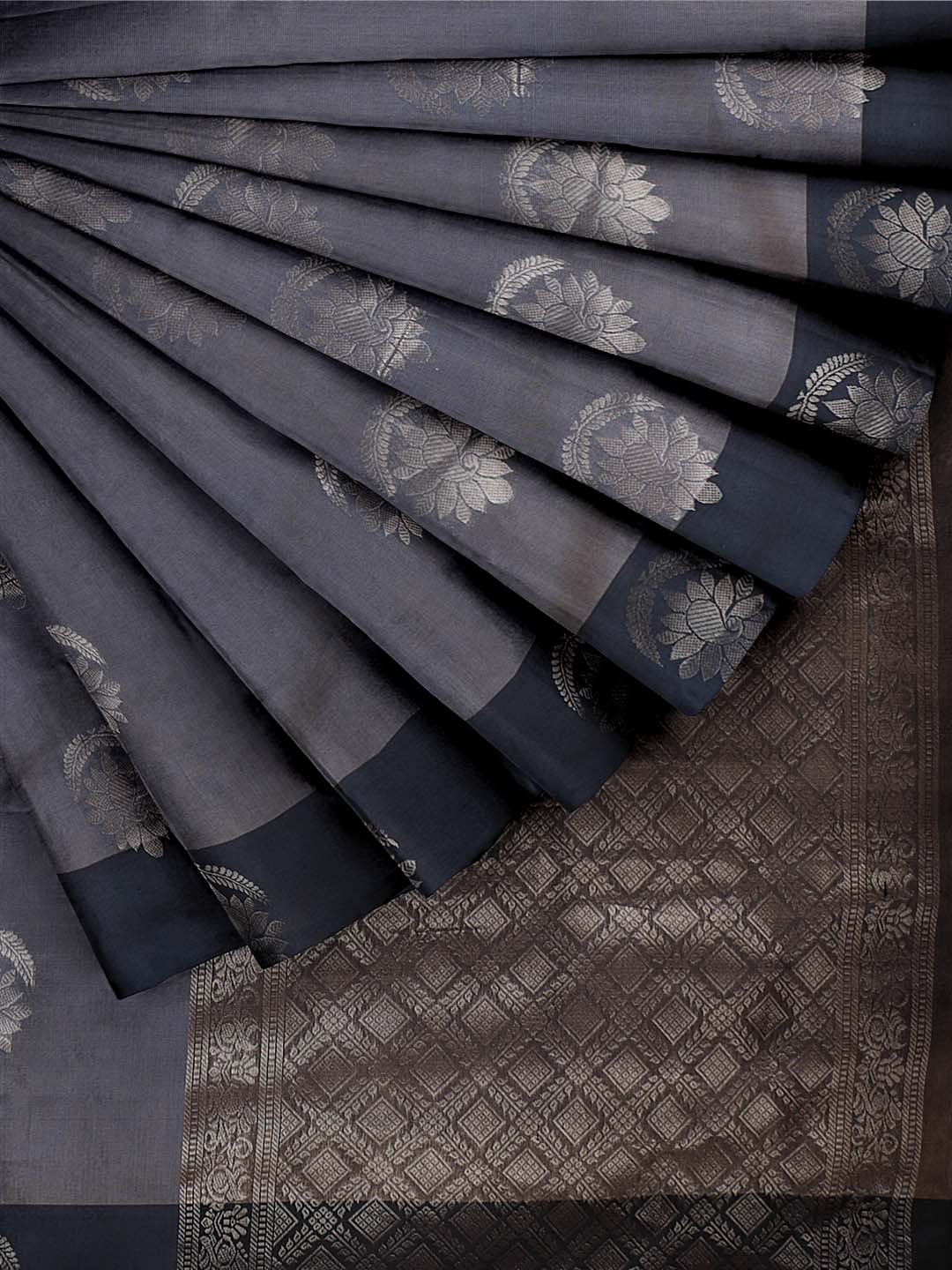 Women Bluish Grey Kotta Cotton Saree PCS186