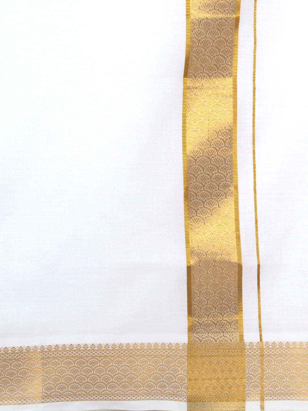 Men 100% Cotton Single Layer White Dhoti with Gold Jari Border Aura 297