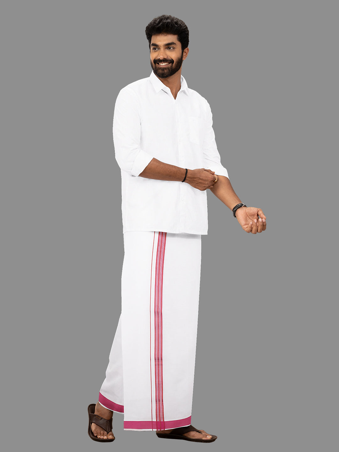 Men 100% Cotton Single Layer White Dhoti with Fancy Jari Border YGF01