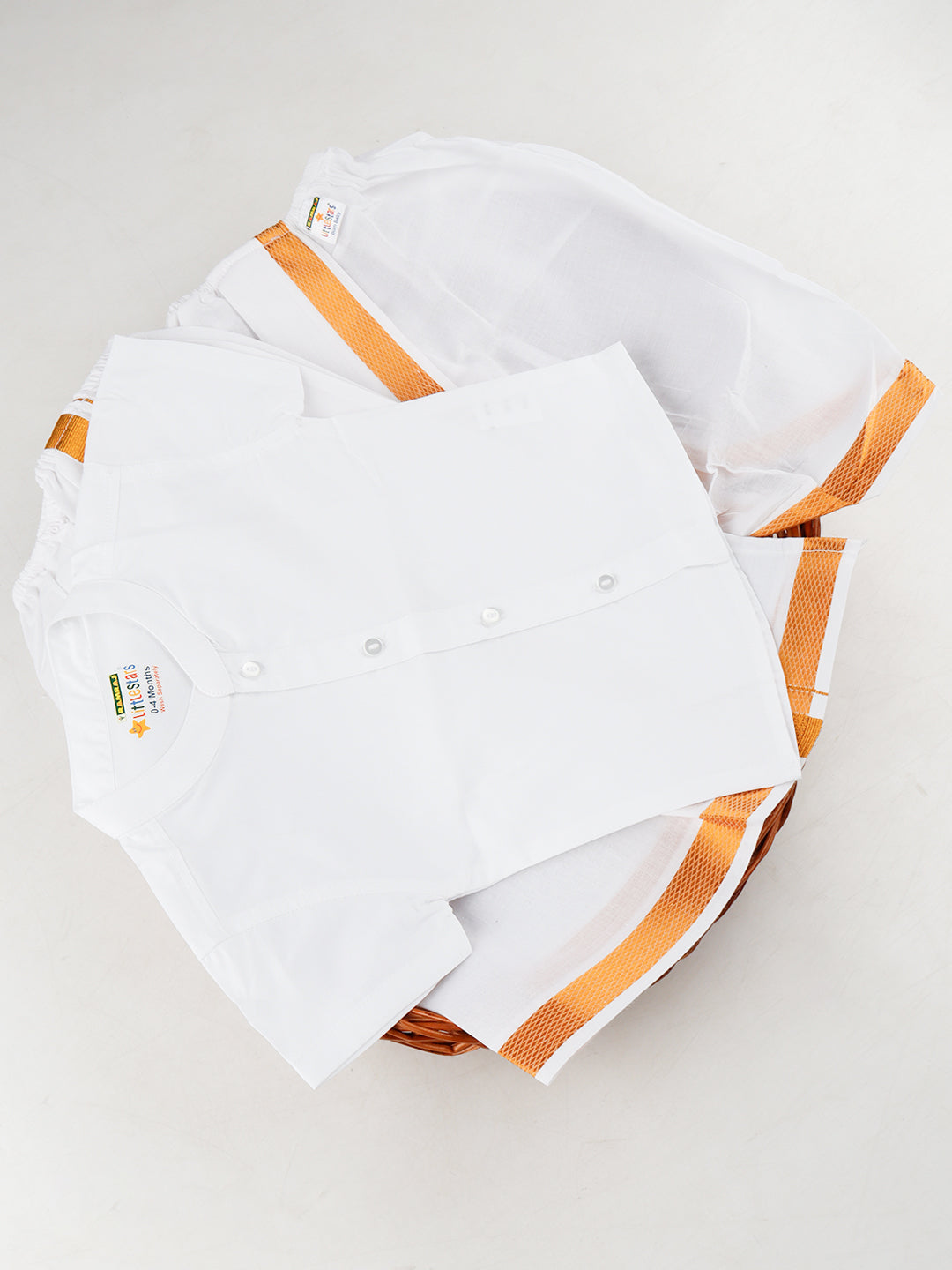 Newborn Baby Traditional Shirt with Dhoti and Panchakacham Set White