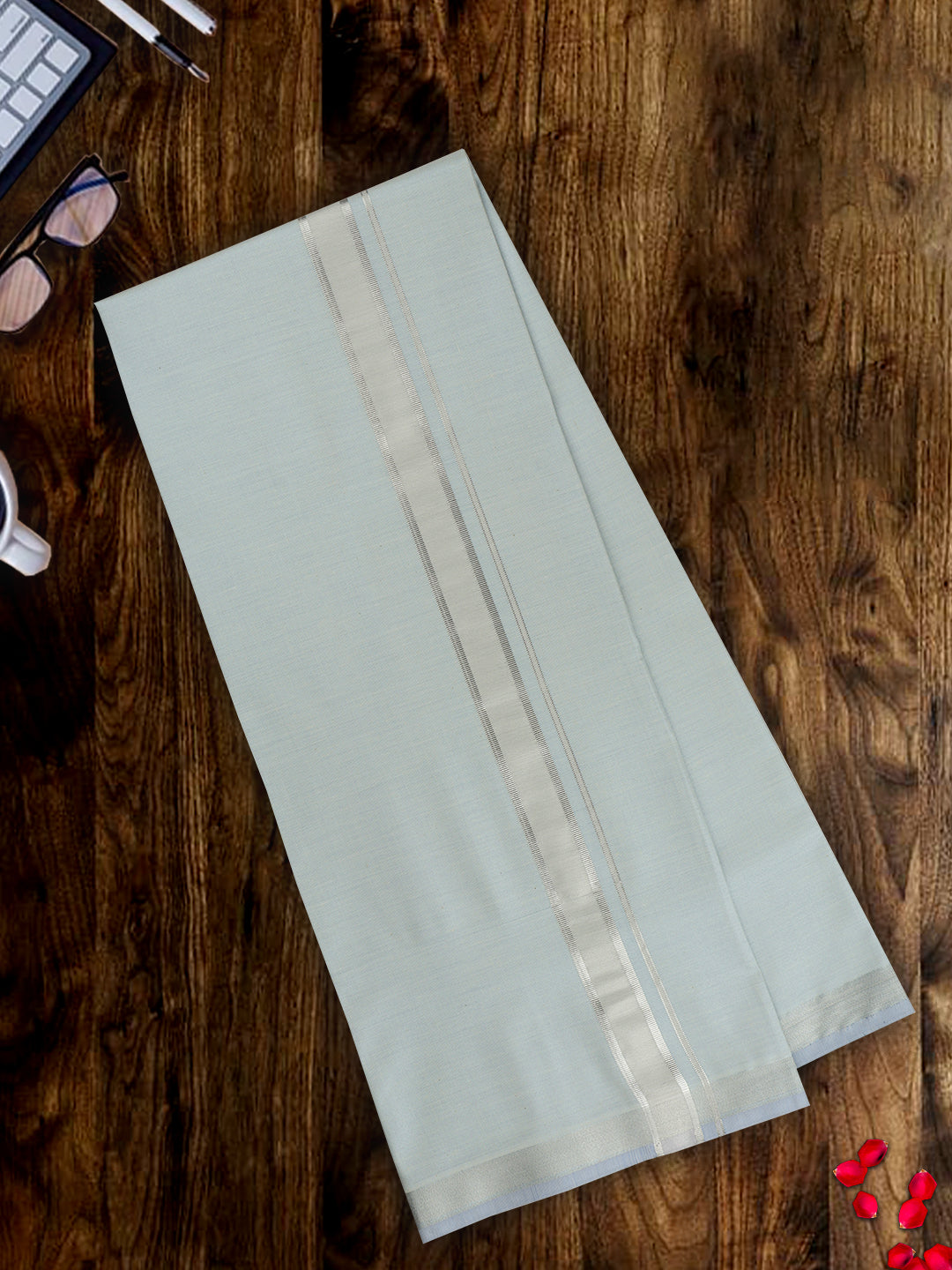 Men Tissue Cyan Dhoti & Shirt Fabric Celebrity Set