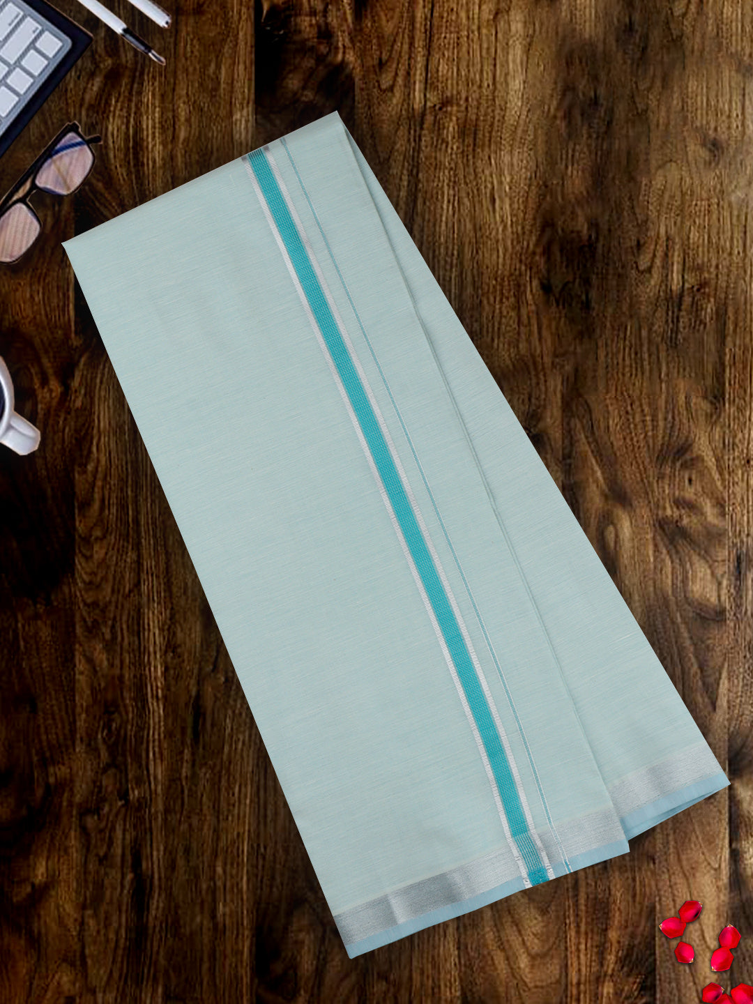 Men Tissue Green Dhoti & Shirt Fabric Celebrity Set