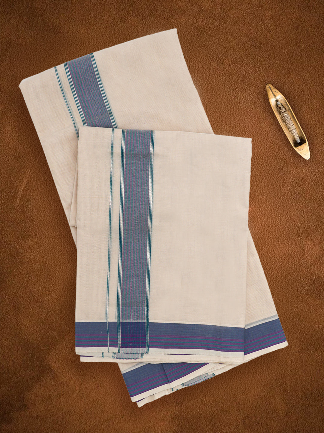 Men Premium Handloom Cream Dhoti with Fancy Border HLM94