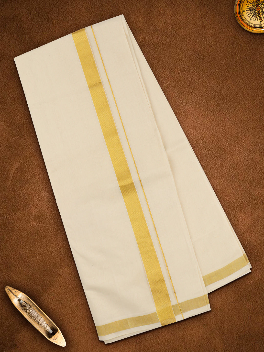 Men Premium Handloom Cream Dhoti with Jari Border HLM65