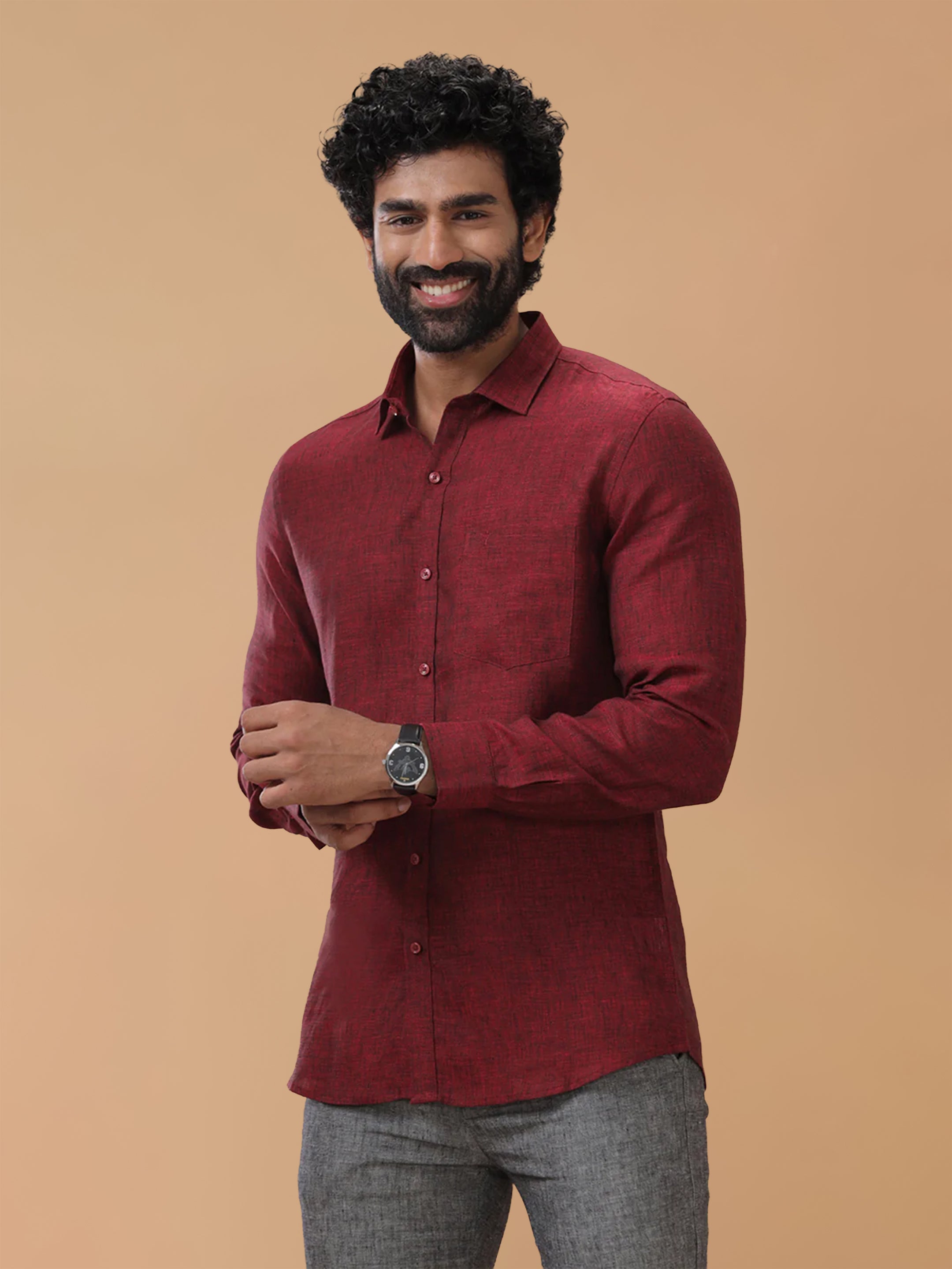 Pure Linen Rustic Red Smart Fit Shirt L30