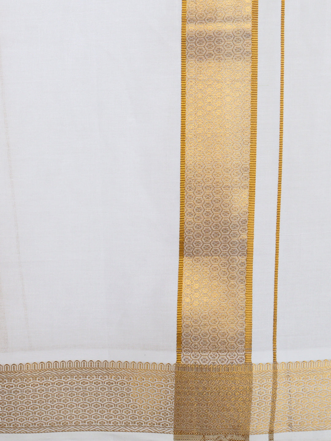 Men 100% Cotton Single Layer White Dhoti with Gold Jari Border Aura 301