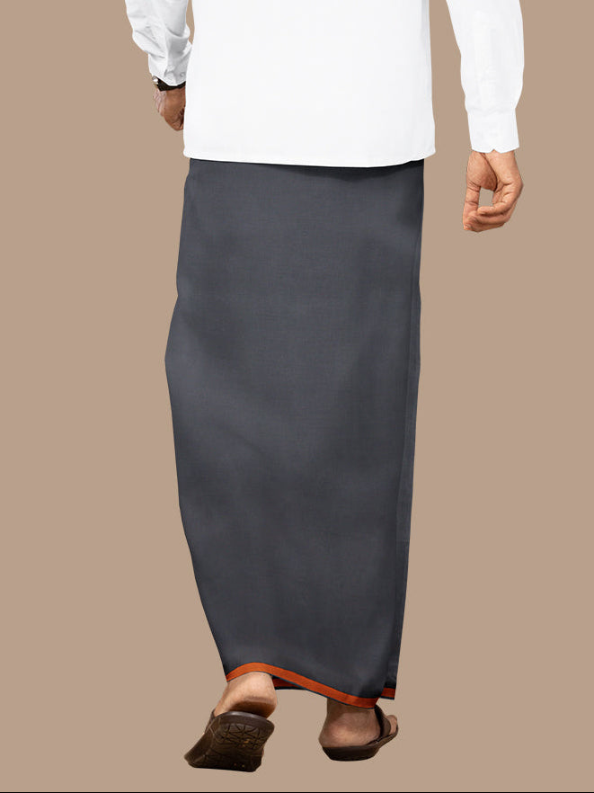 Men 100% Cotton Single Layer Grey Dhoti with Big Border Poojan