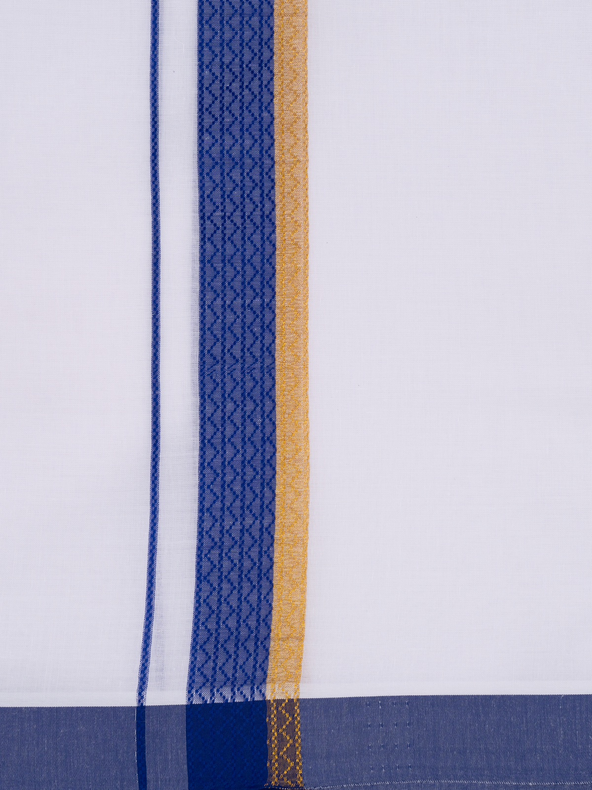 Double Layer Cotton Blend White Dhoti With Fancy Gold Jari Border TGJF08