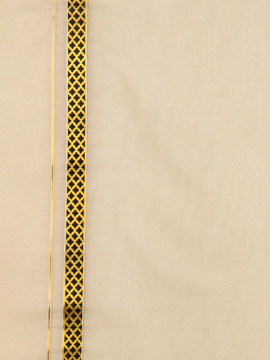 Men Kora Cotton Double Layer Dhoti with Black Fancy Jari Border Pazhassi Royal